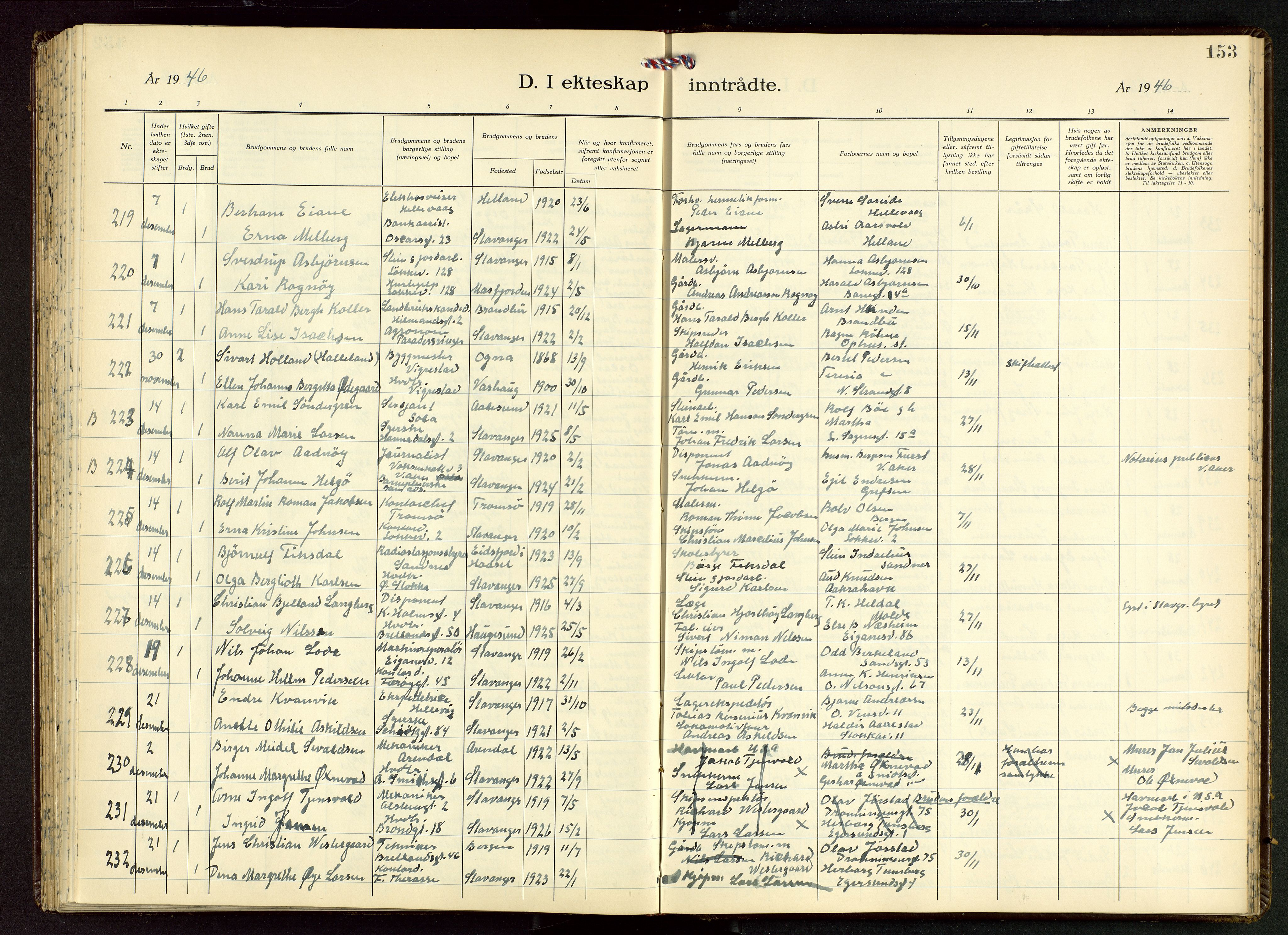 Domkirken sokneprestkontor, AV/SAST-A-101812/001/30/30BB/L0022: Parish register (copy) no. B 22, 1937-1949, p. 153