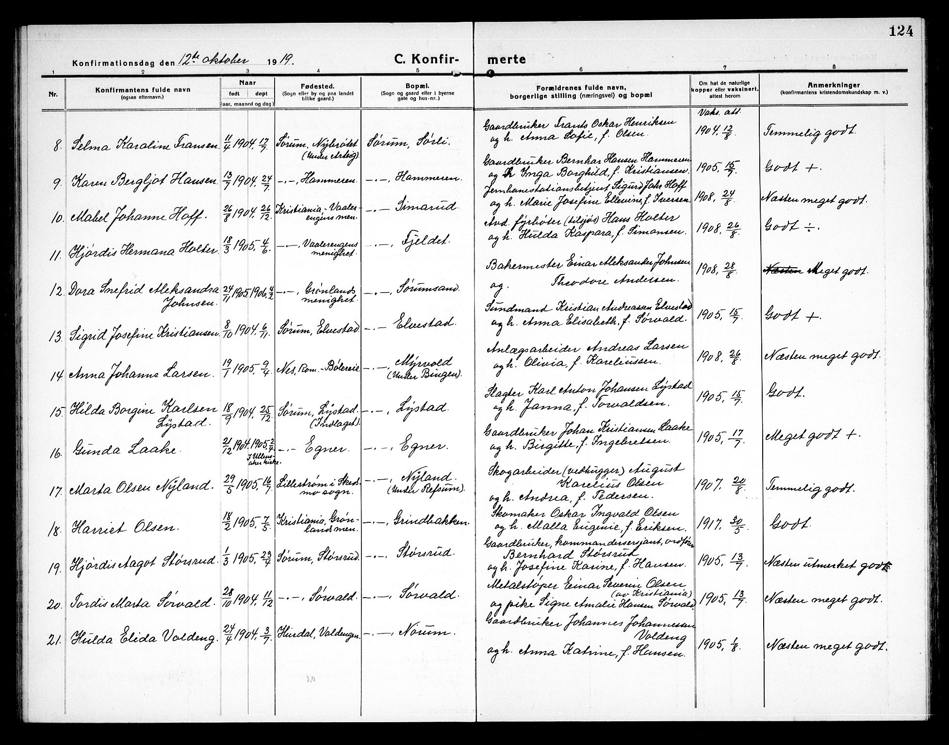 Sørum prestekontor Kirkebøker, AV/SAO-A-10303/G/Ga/L0008: Parish register (copy) no. I 8, 1917-1934, p. 124