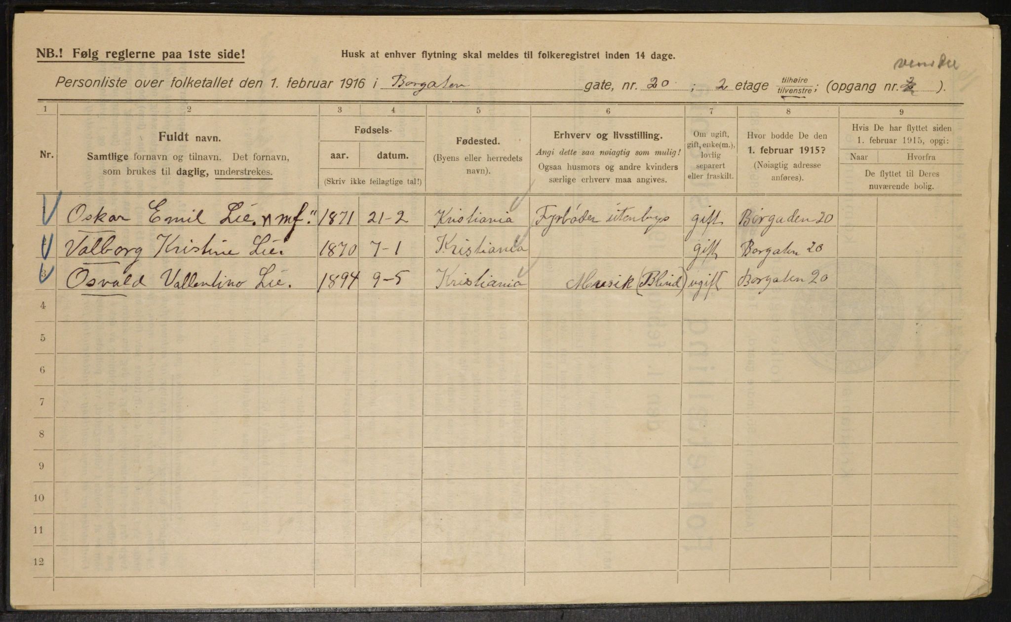 OBA, Municipal Census 1916 for Kristiania, 1916, p. 8092