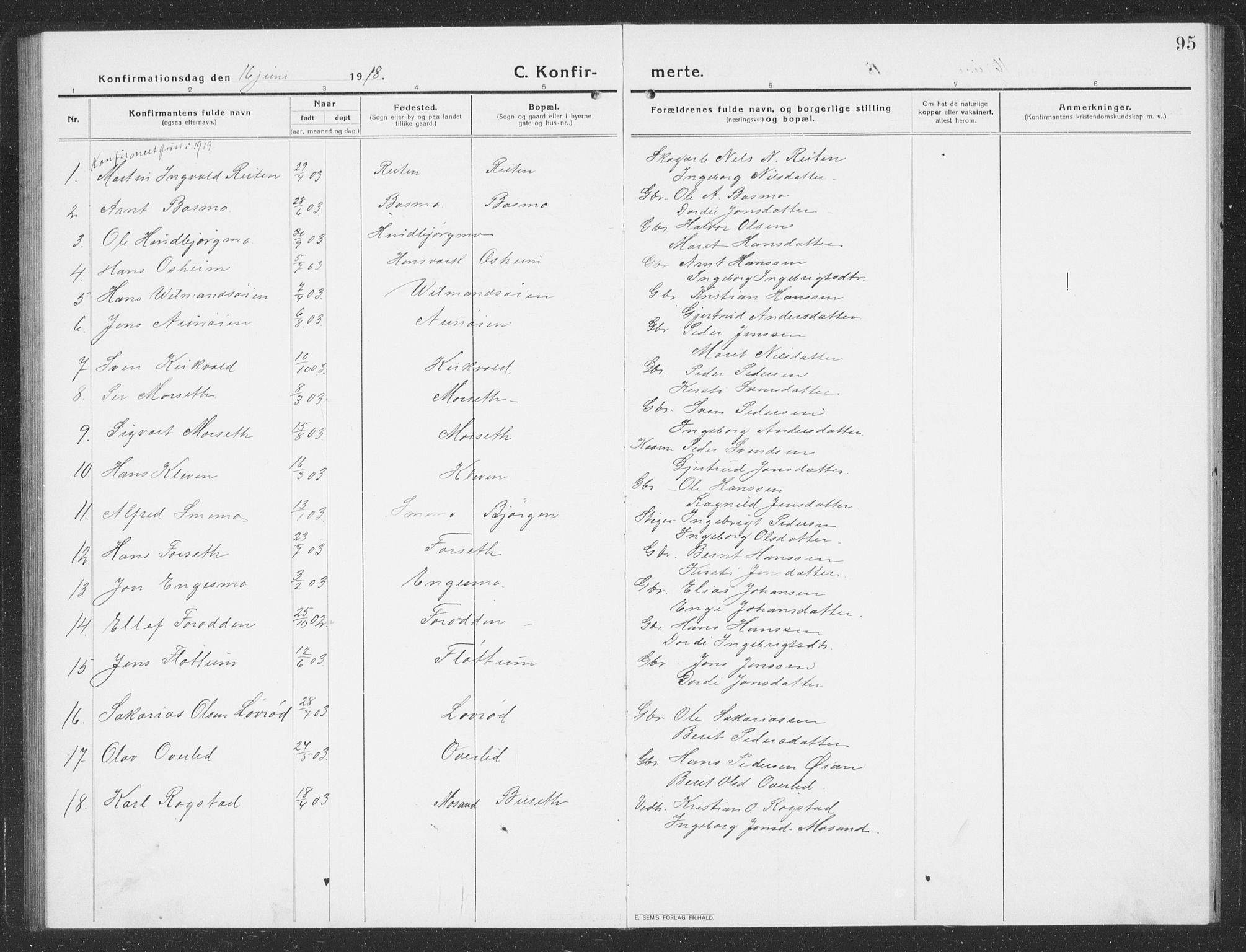 Ministerialprotokoller, klokkerbøker og fødselsregistre - Sør-Trøndelag, SAT/A-1456/688/L1030: Parish register (copy) no. 688C05, 1916-1939, p. 95