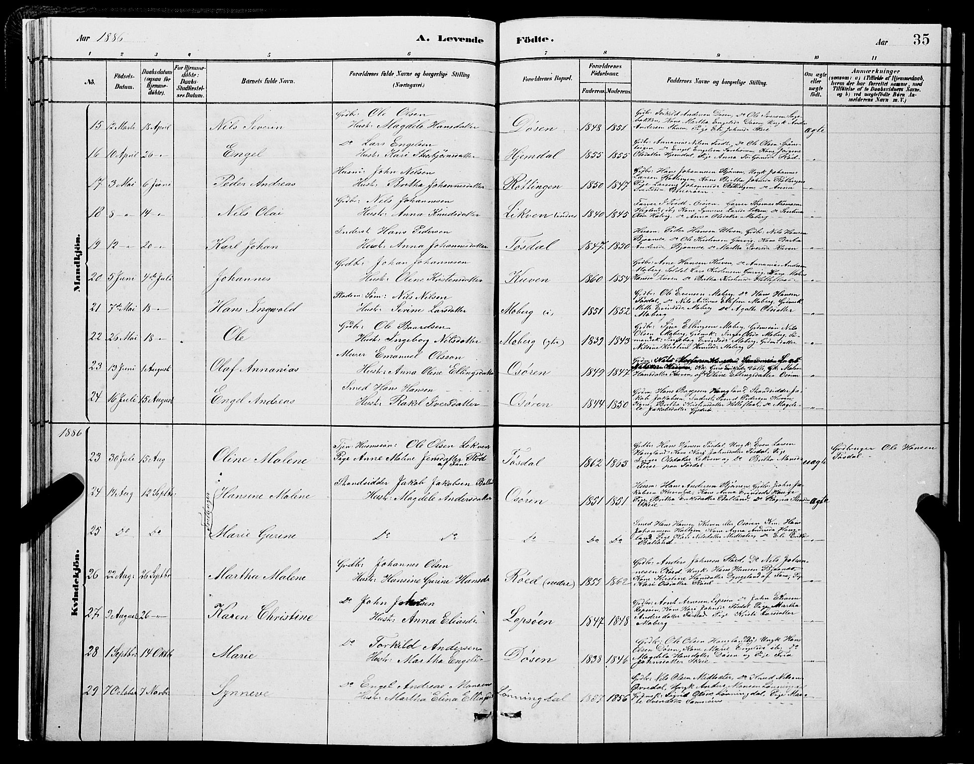 Os sokneprestembete, AV/SAB-A-99929: Parish register (copy) no. A 2, 1880-1896, p. 35