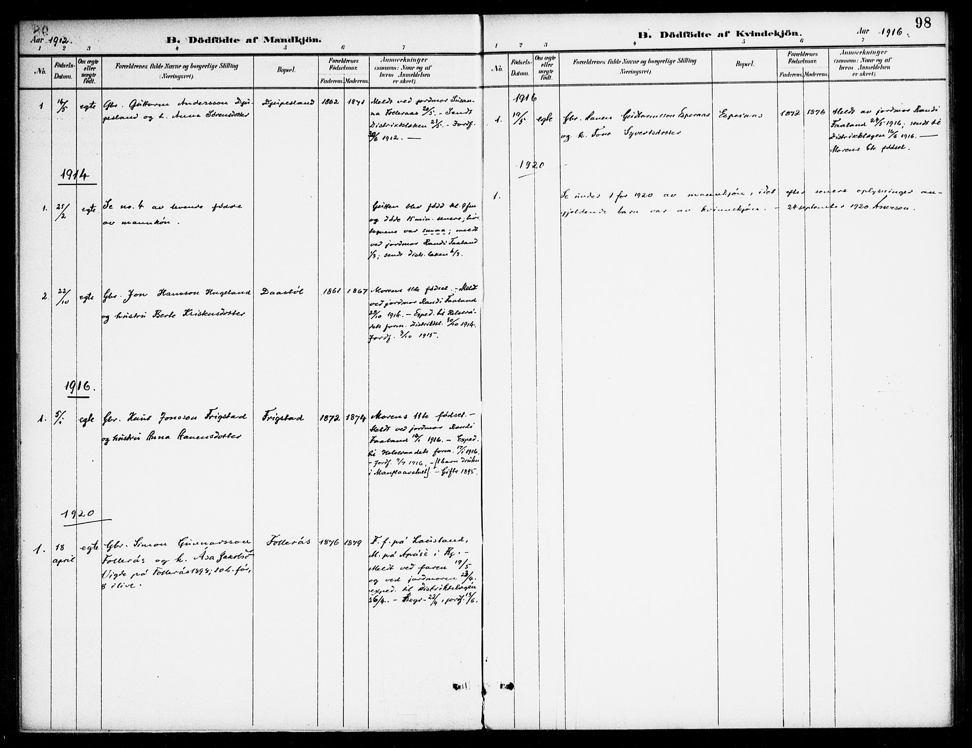 Bjelland sokneprestkontor, SAK/1111-0005/F/Fa/Fab/L0004: Parish register (official) no. A 4, 1887-1920, p. 98