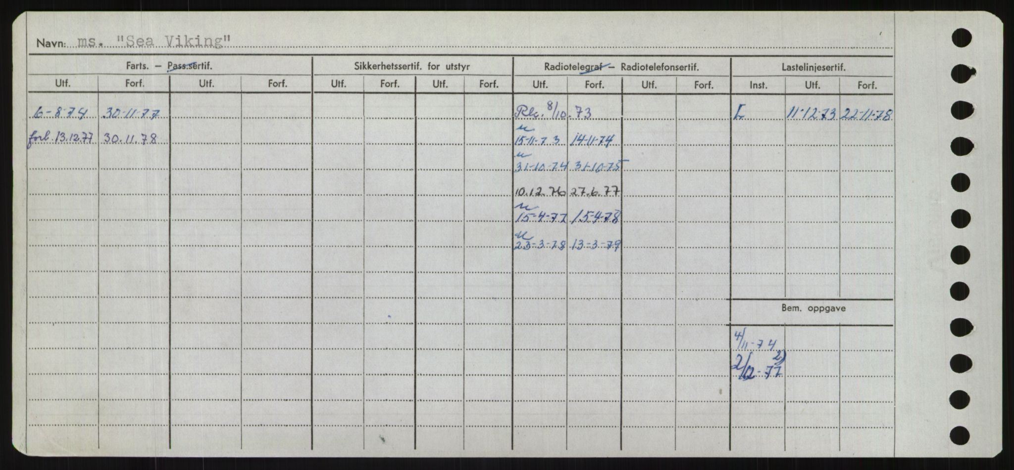 Sjøfartsdirektoratet med forløpere, Skipsmålingen, RA/S-1627/H/Hd/L0032: Fartøy, San-Seve, p. 324