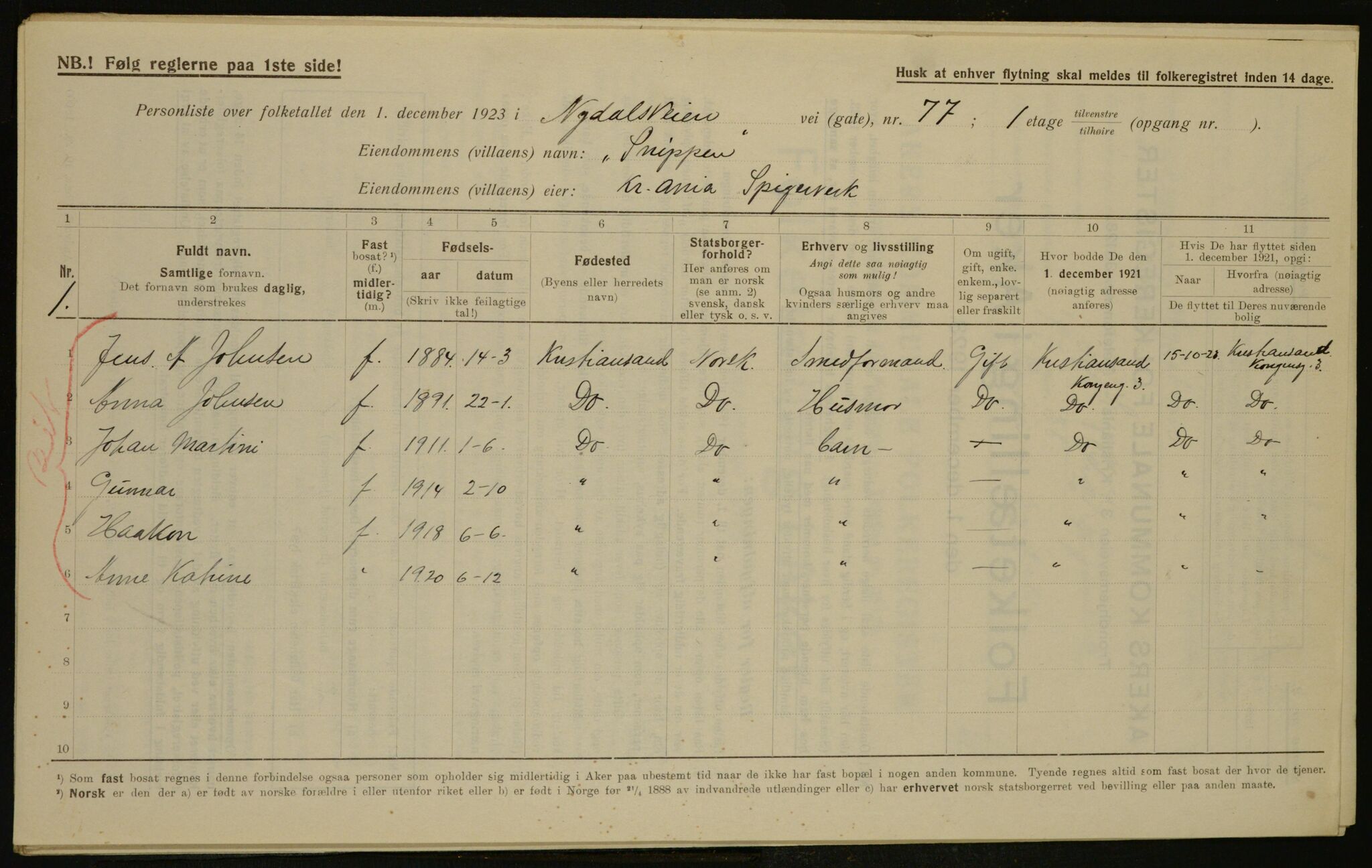 , Municipal Census 1923 for Aker, 1923, p. 16320