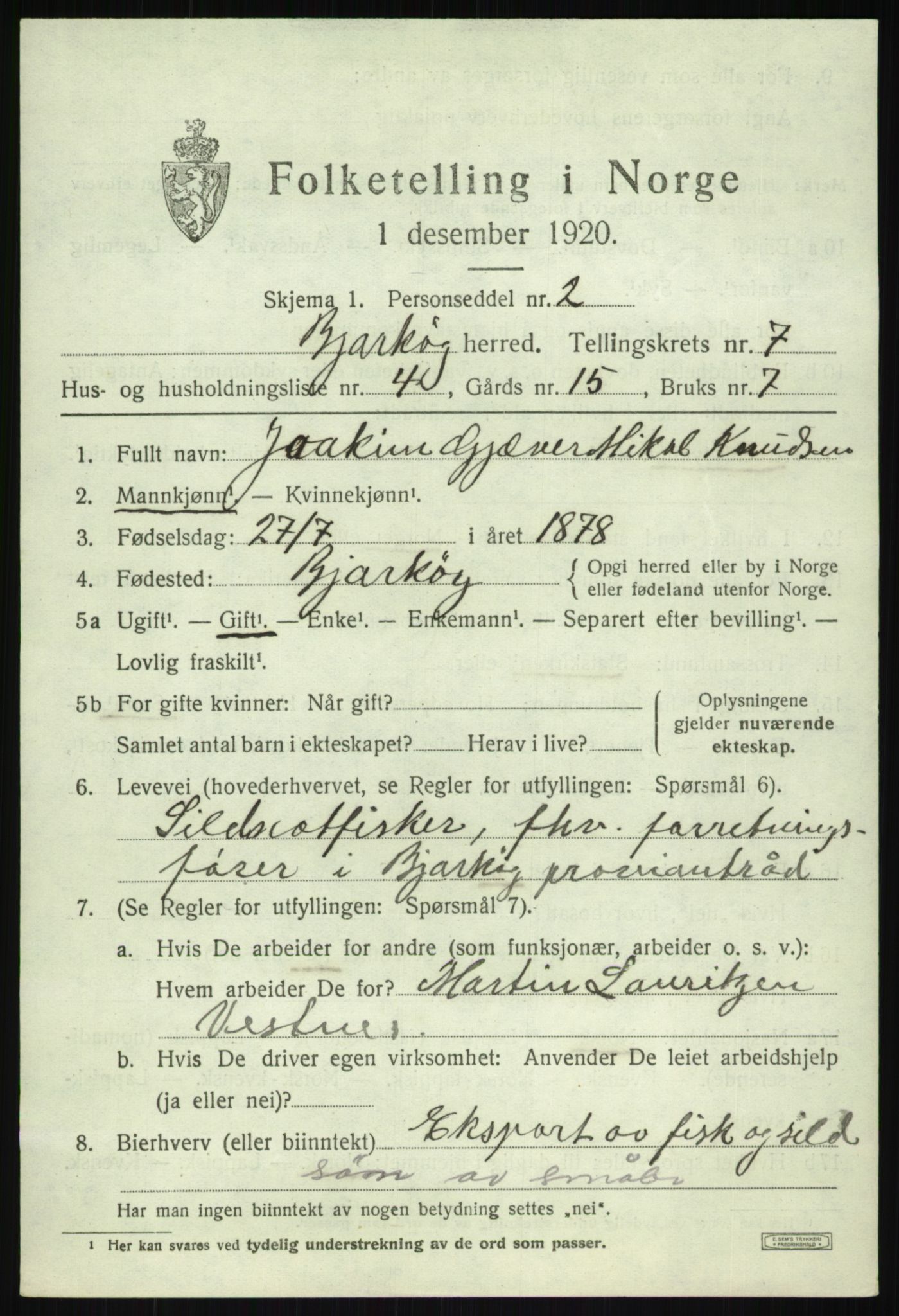 SATØ, 1920 census for Bjarkøy, 1920, p. 2979