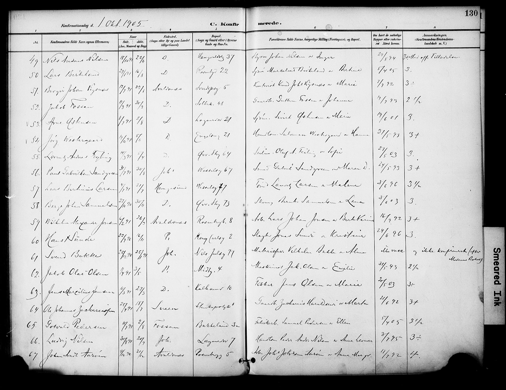 Domkirken sokneprestkontor, SAST/A-101812/001/30/30BA/L0031: Parish register (official) no. A 30, 1896-1916, p. 130