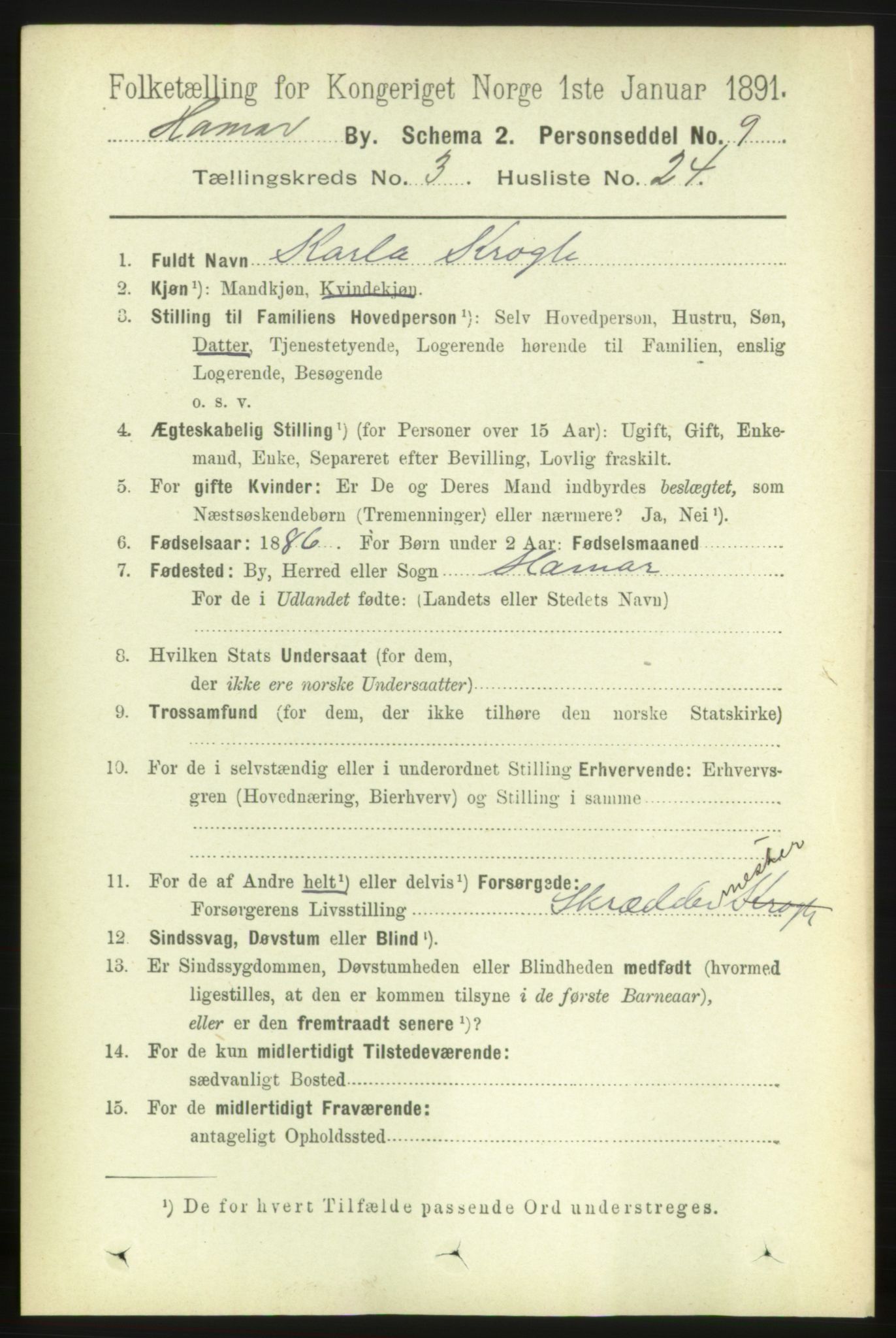 RA, 1891 census for 0401 Hamar, 1891, p. 2241