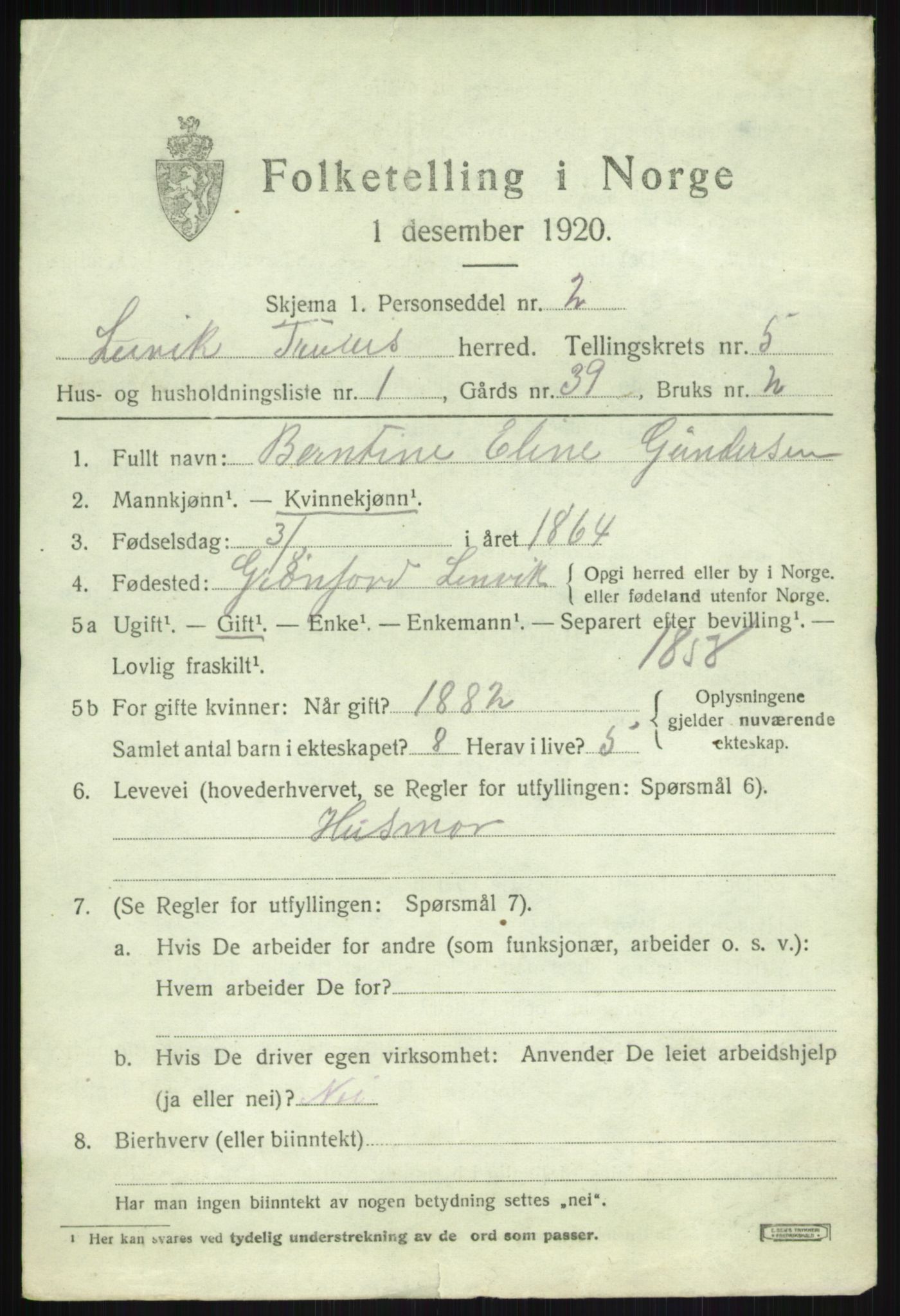 SATØ, 1920 census for Lenvik, 1920, p. 6830