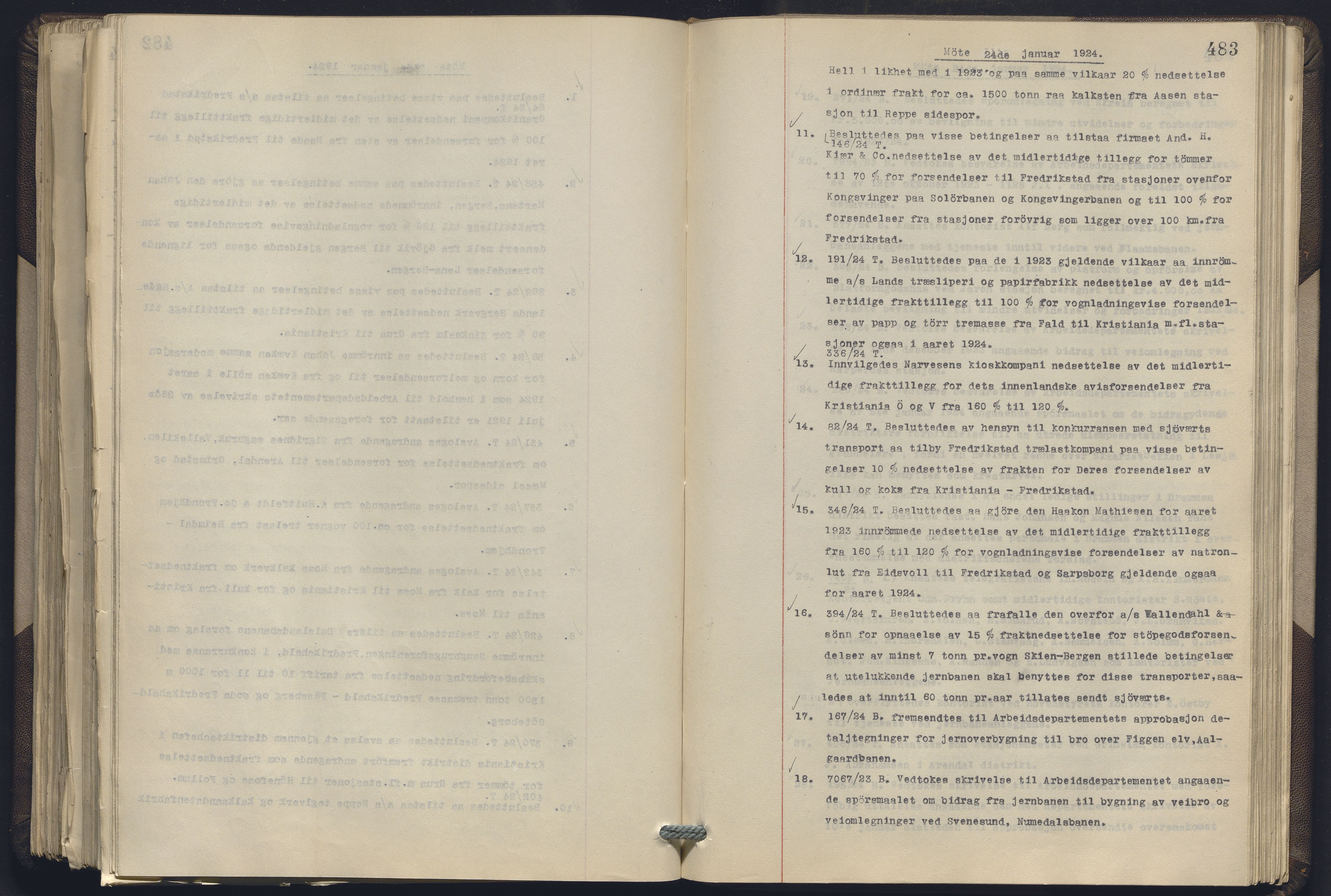 Norges statsbaner, Administrasjons- økonomi- og personalavdelingen, RA/S-3412/A/Aa/L0019: Forhandlingsprotokoll, 1922-1924, p. 483