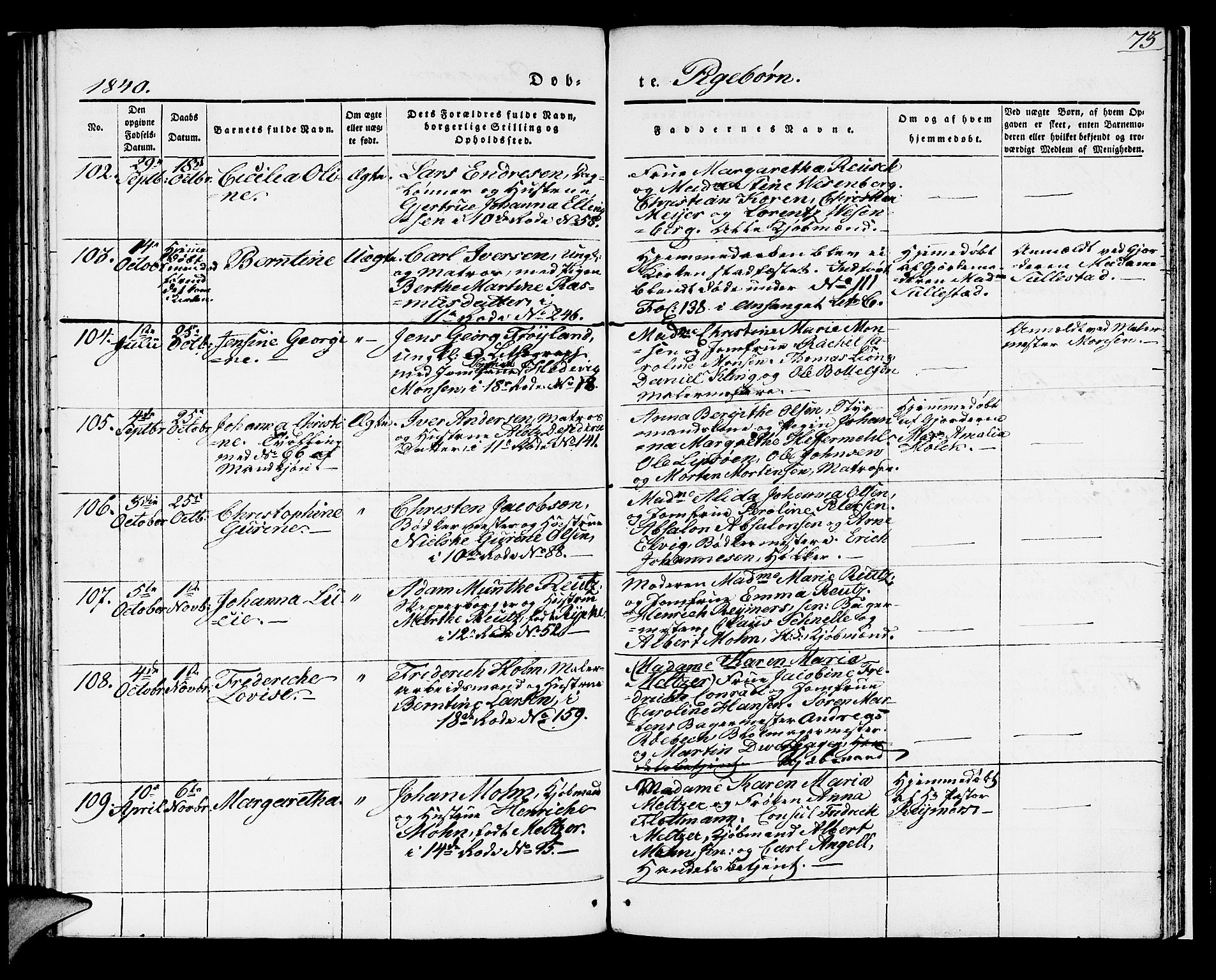 Domkirken sokneprestembete, SAB/A-74801/H/Haa/L0018: Parish register (official) no. B 1, 1838-1840, p. 73