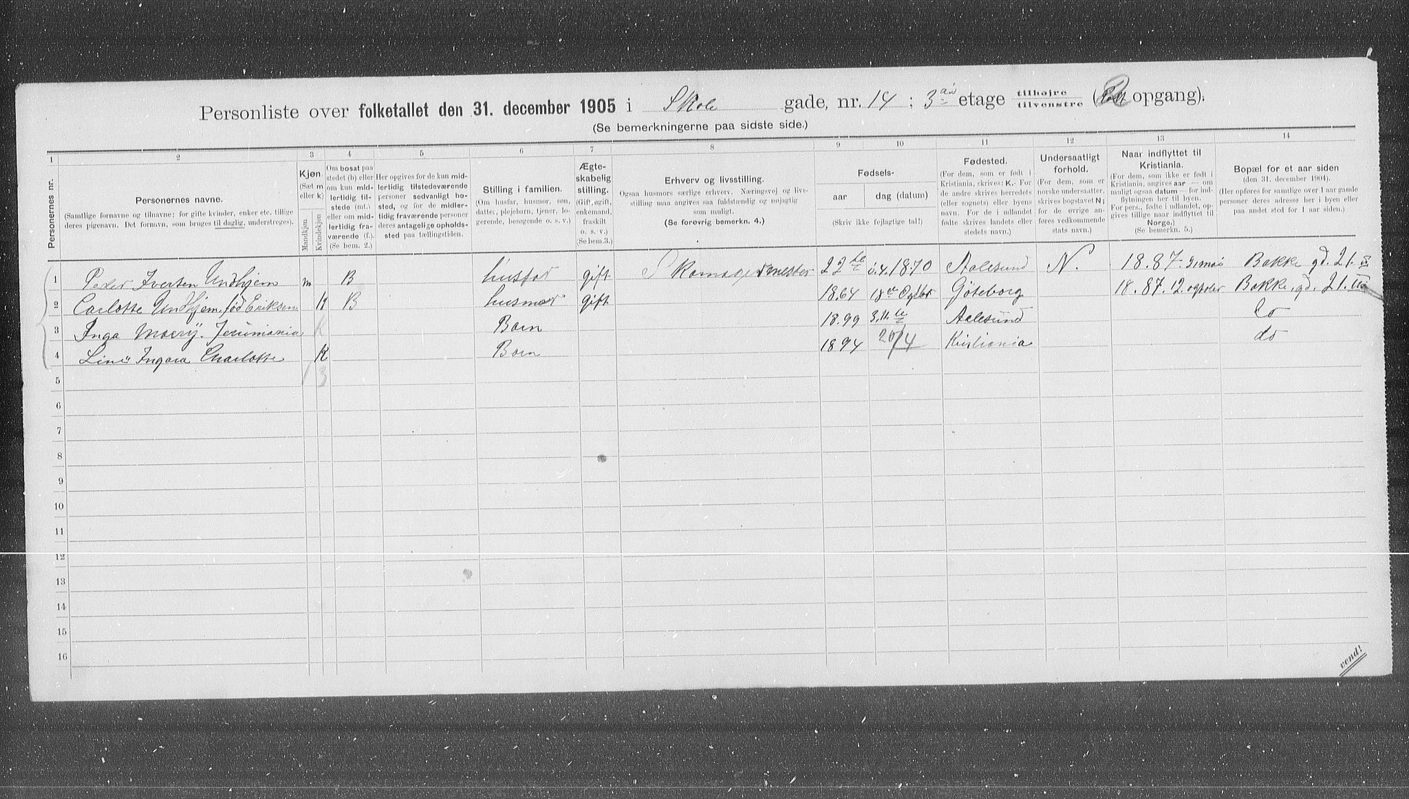 OBA, Municipal Census 1905 for Kristiania, 1905, p. 49985