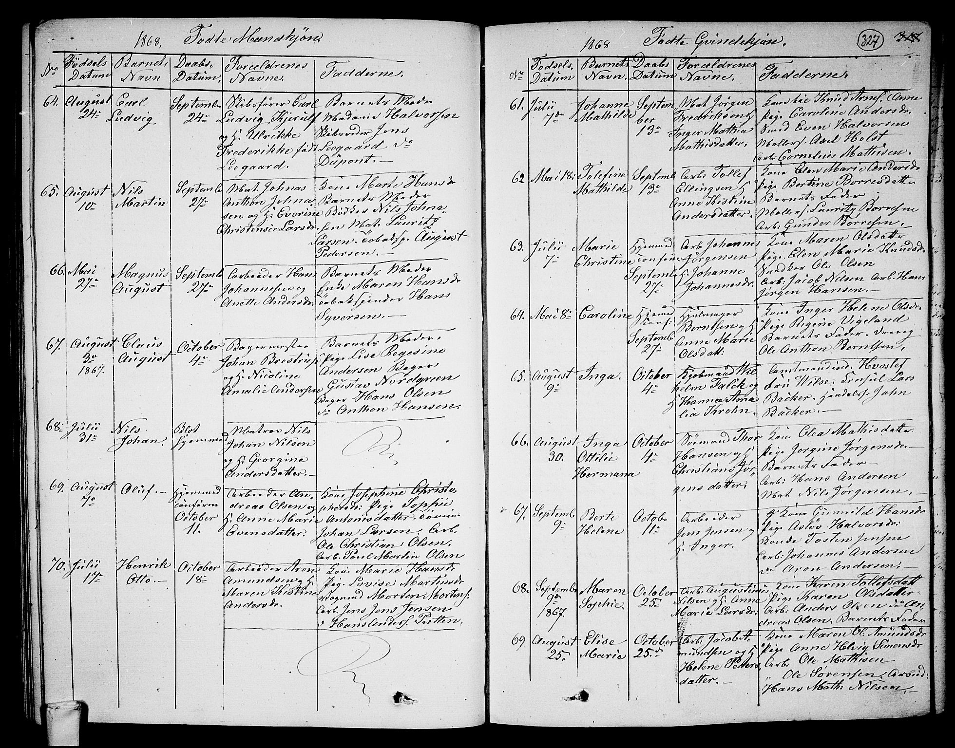 Larvik kirkebøker, AV/SAKO-A-352/G/Ga/L0003a: Parish register (copy) no. I 3A, 1830-1870, p. 327