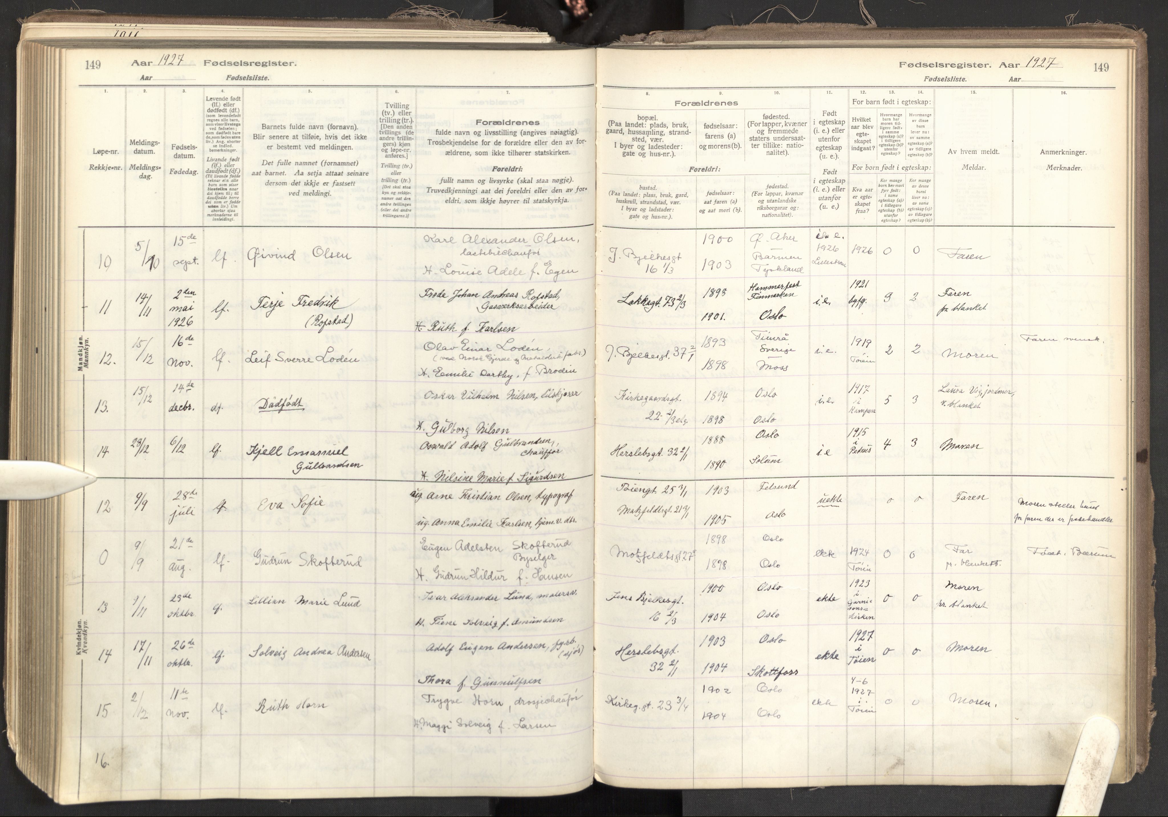 Tøyen prestekontor Kirkebøker, AV/SAO-A-10167a/J/Ja/L0001: Birth register no. 1, 1916-1944, p. 149
