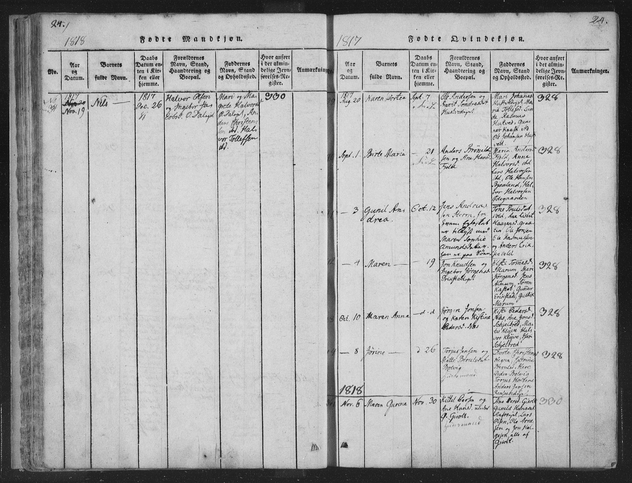 Solum kirkebøker, SAKO/A-306/F/Fa/L0004: Parish register (official) no. I 4, 1814-1833, p. 24