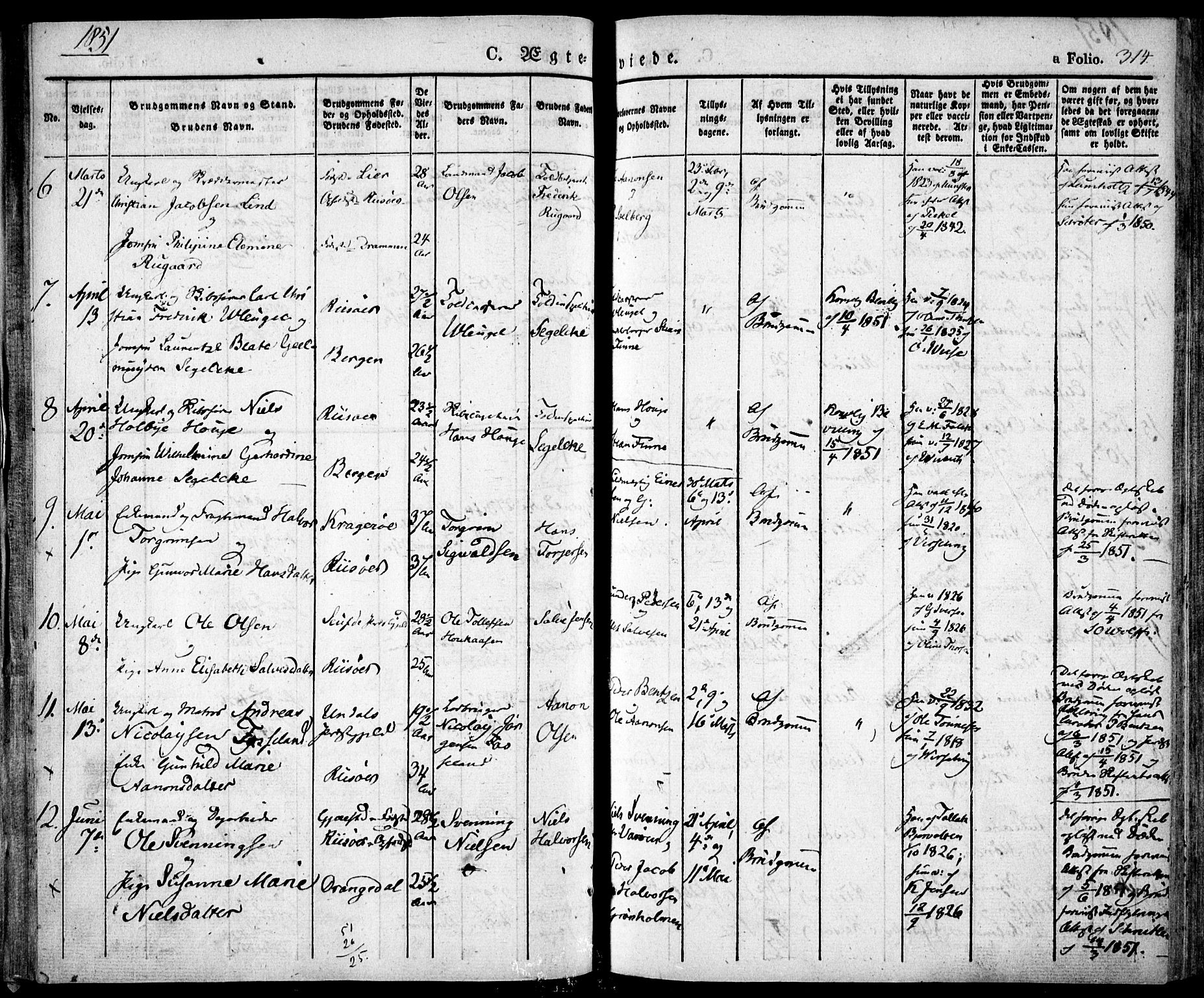 Risør sokneprestkontor, SAK/1111-0035/F/Fa/L0003: Parish register (official) no. A 3, 1838-1864, p. 314
