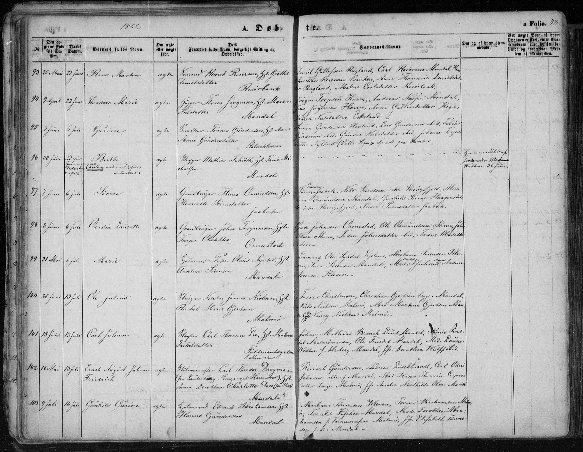 Mandal sokneprestkontor, AV/SAK-1111-0030/F/Fa/Faa/L0014: Parish register (official) no. A 14, 1859-1872, p. 48