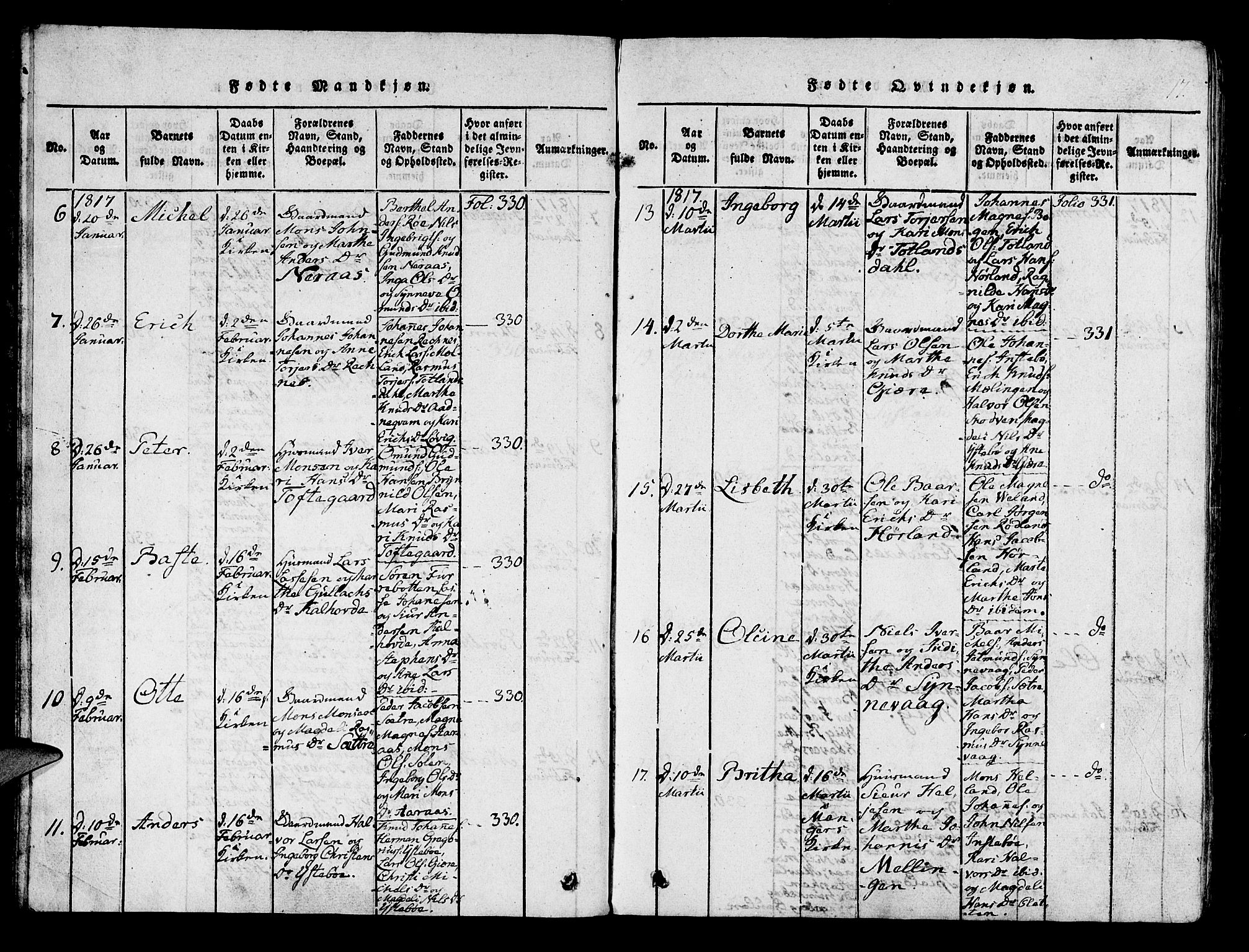 Lindås Sokneprestembete, AV/SAB-A-76701/H/Haa/Haaa/L0007: Parish register (official) no. A 7, 1816-1823, p. 17