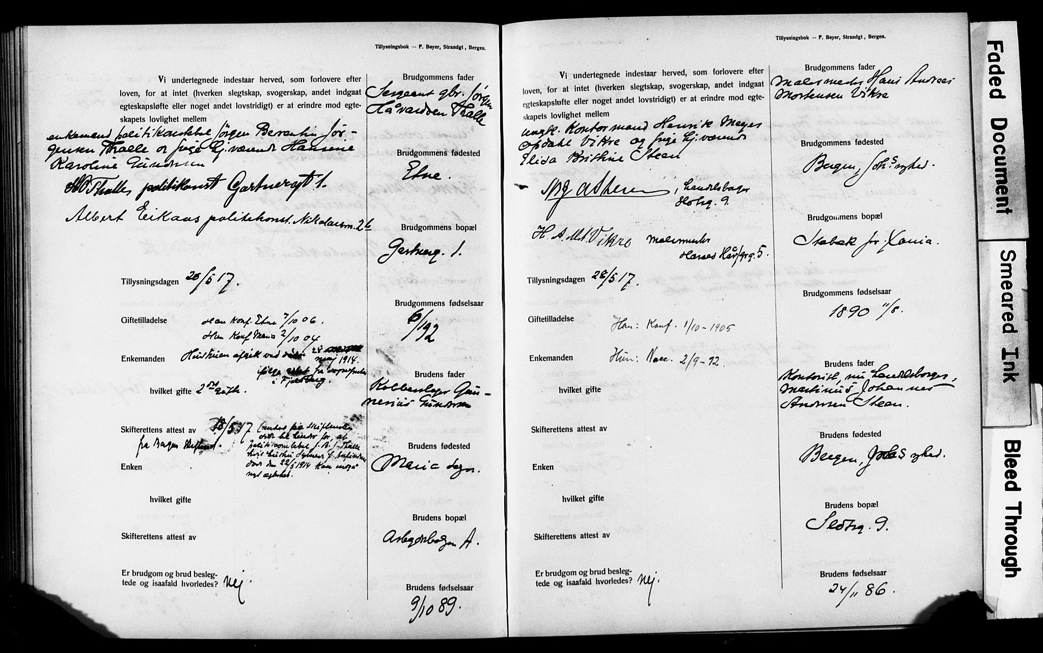 Mariakirken Sokneprestembete, AV/SAB-A-76901: Best man's statements no. II.5.3, 1909-1917, p. 184