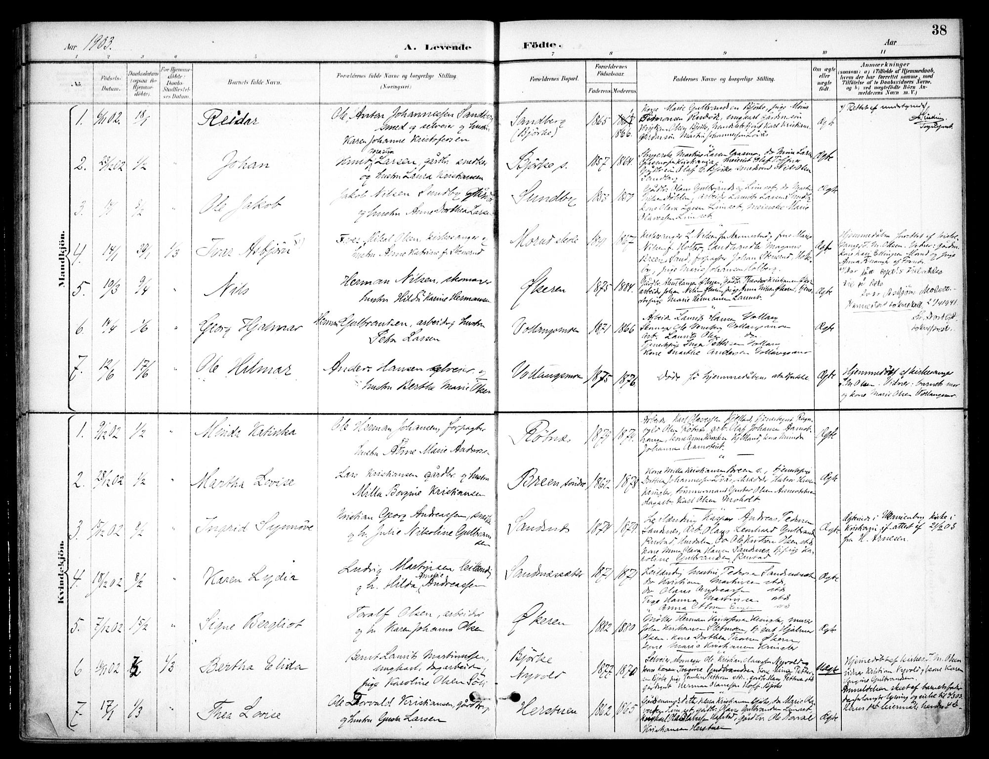Nannestad prestekontor Kirkebøker, SAO/A-10414a/F/Fc/L0002: Parish register (official) no. III 2, 1893-1907, p. 38