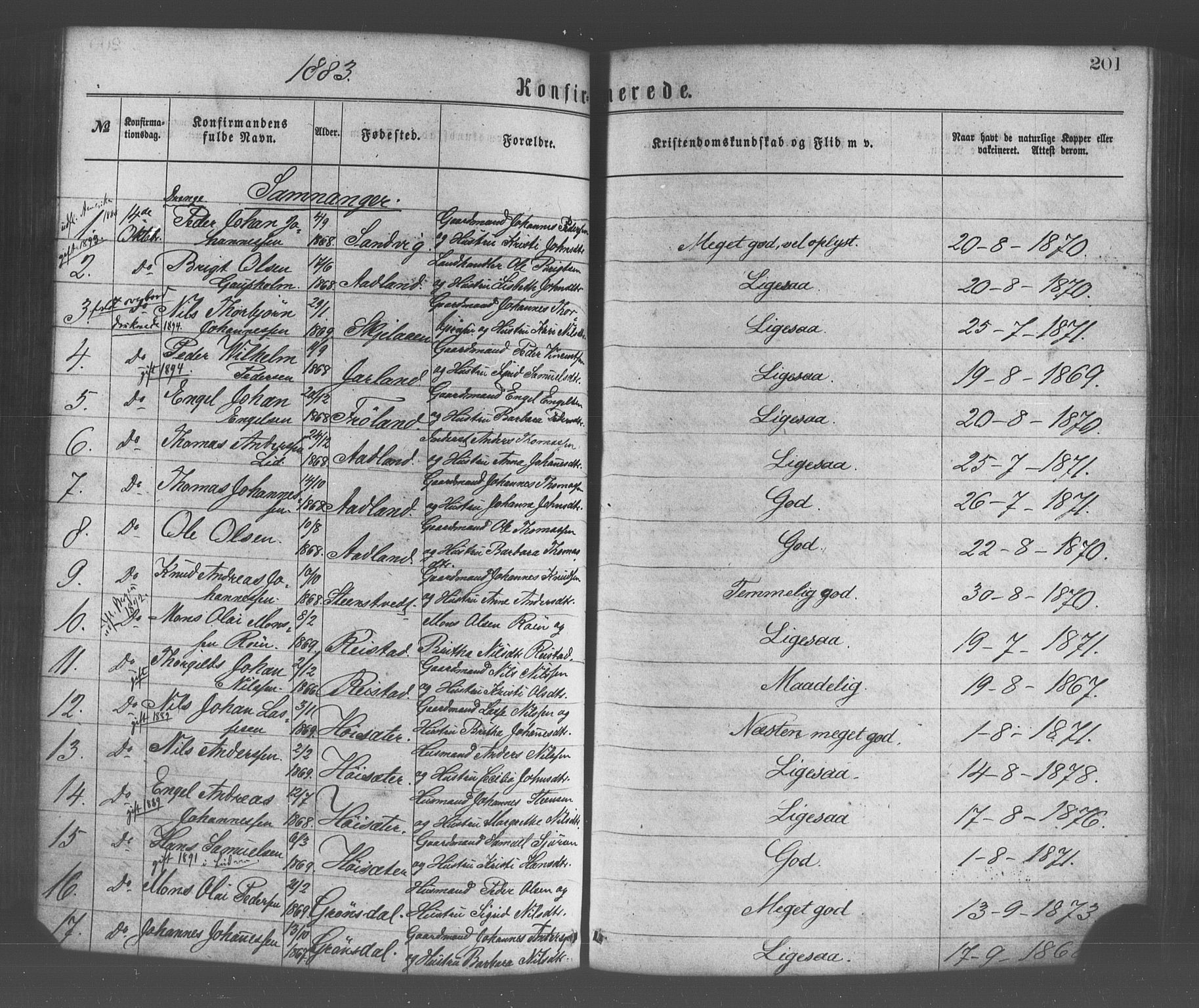 Os sokneprestembete, SAB/A-99929: Parish register (official) no. A 18, 1874-1884, p. 201