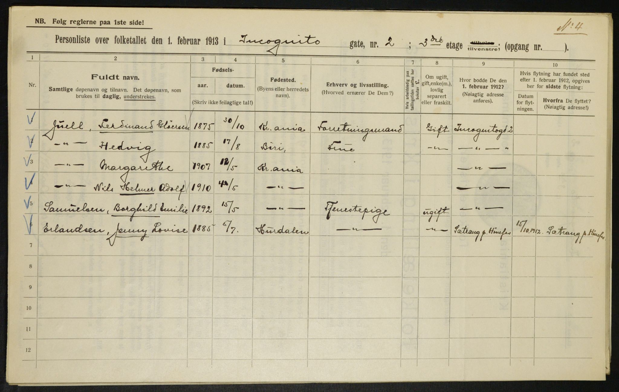 OBA, Municipal Census 1913 for Kristiania, 1913, p. 43804