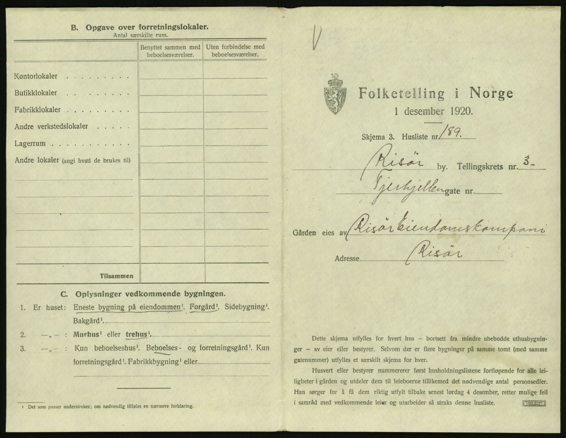 SAK, 1920 census for Risør, 1920, p. 1321