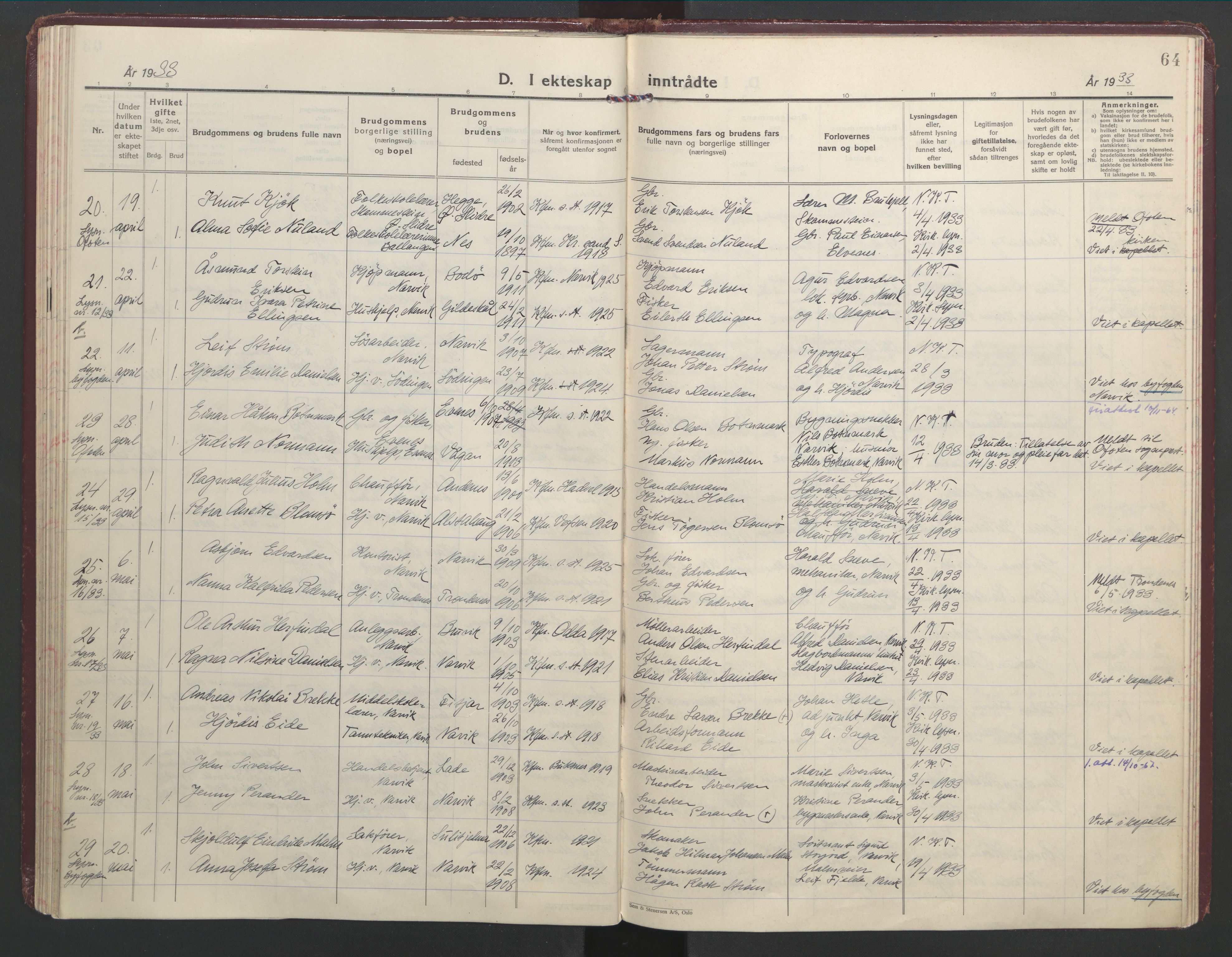 Ministerialprotokoller, klokkerbøker og fødselsregistre - Nordland, AV/SAT-A-1459/871/L1006: Parish register (official) no. 871A22, 1928-1936, p. 64