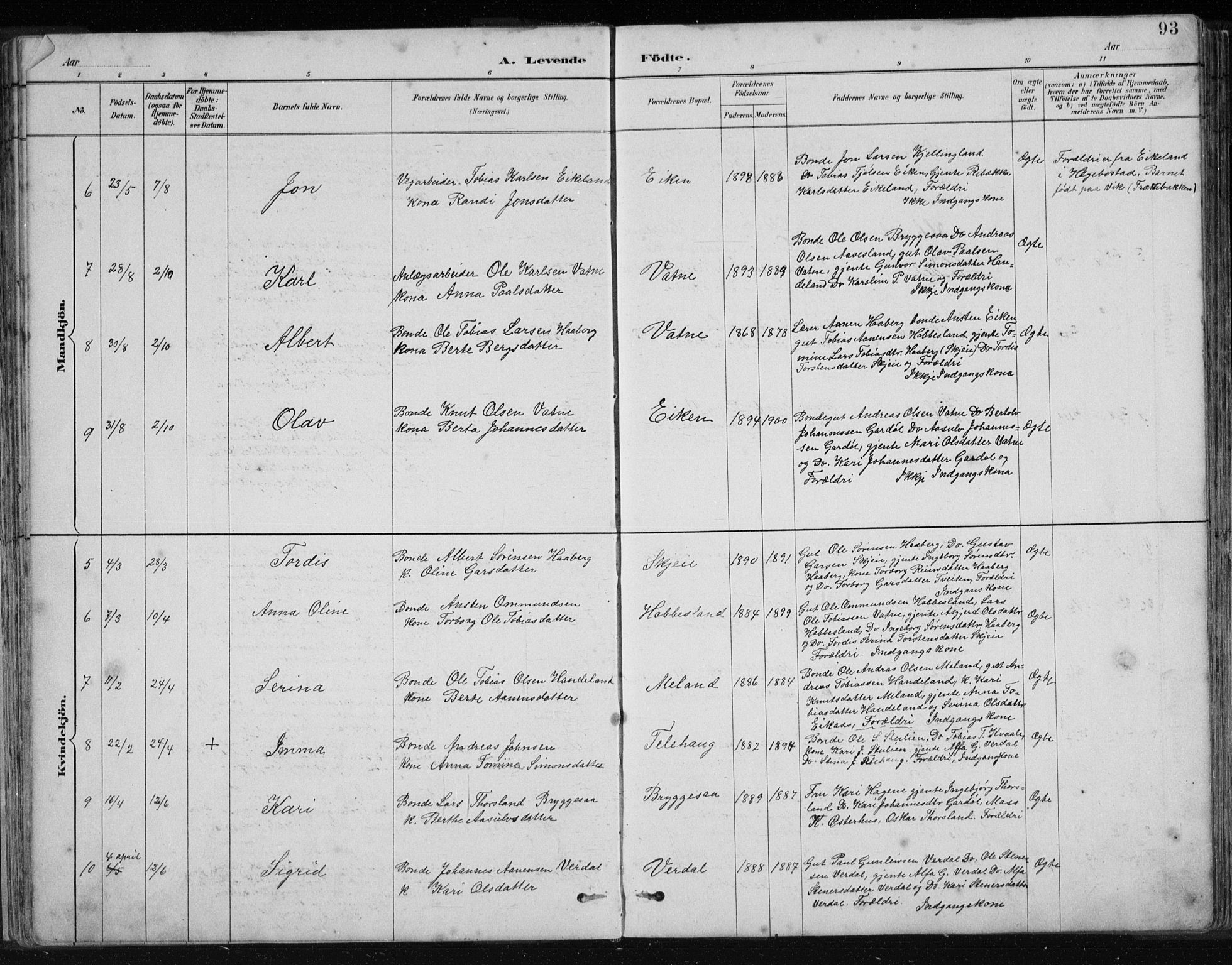 Hægebostad sokneprestkontor, SAK/1111-0024/F/Fb/Fbb/L0003: Parish register (copy) no. B 3, 1887-1937, p. 93