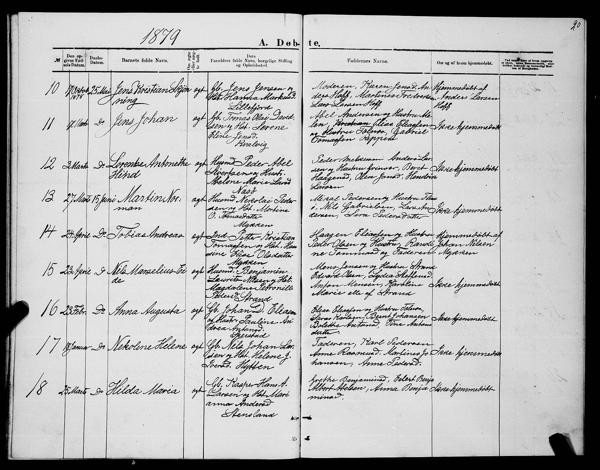 Ministerialprotokoller, klokkerbøker og fødselsregistre - Nordland, SAT/A-1459/841/L0620: Parish register (copy) no. 841C04, 1877-1896, p. 20