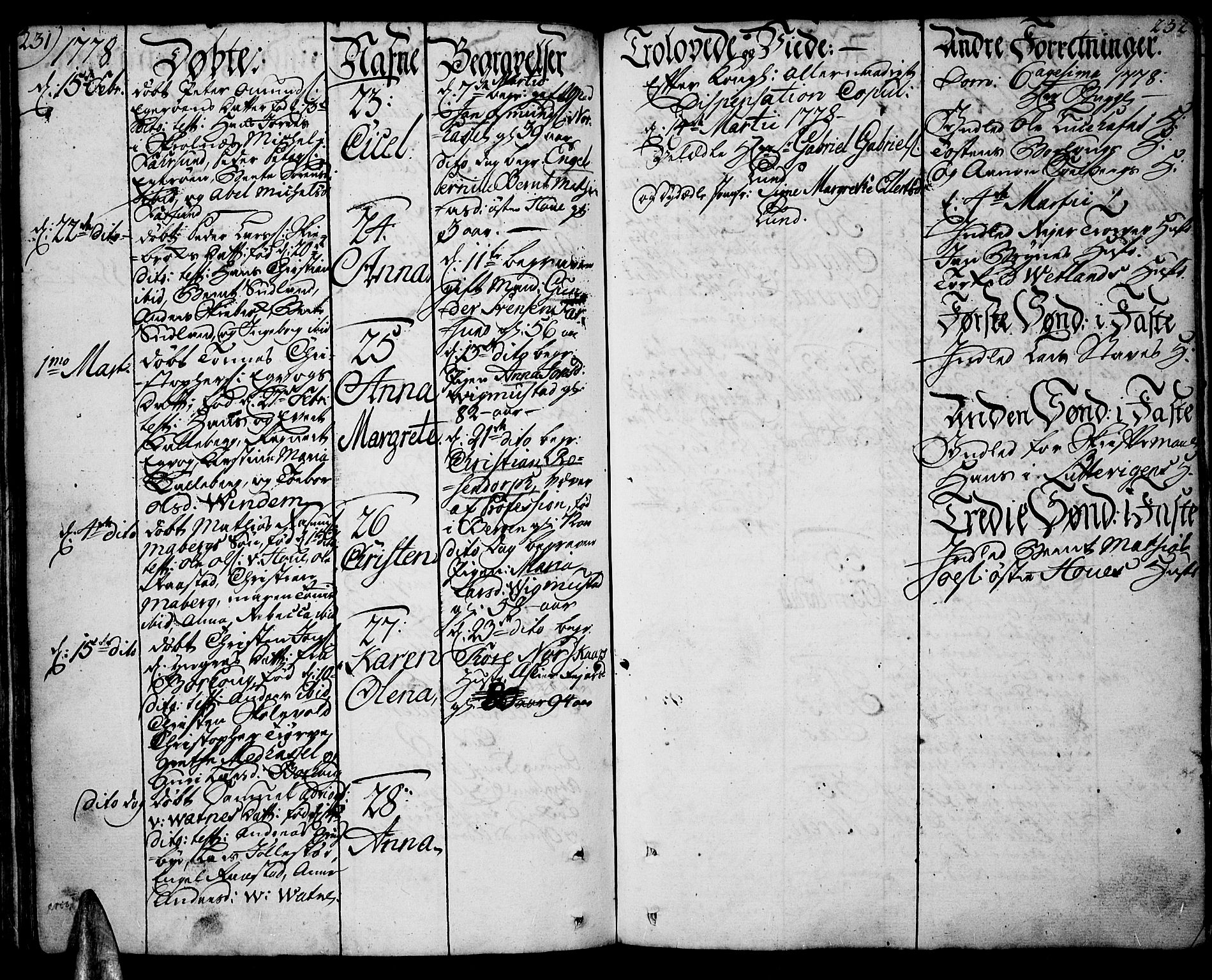 Lista sokneprestkontor, AV/SAK-1111-0027/F/Fa/L0004: Parish register (official) no. A 4, 1768-1794, p. 231-232