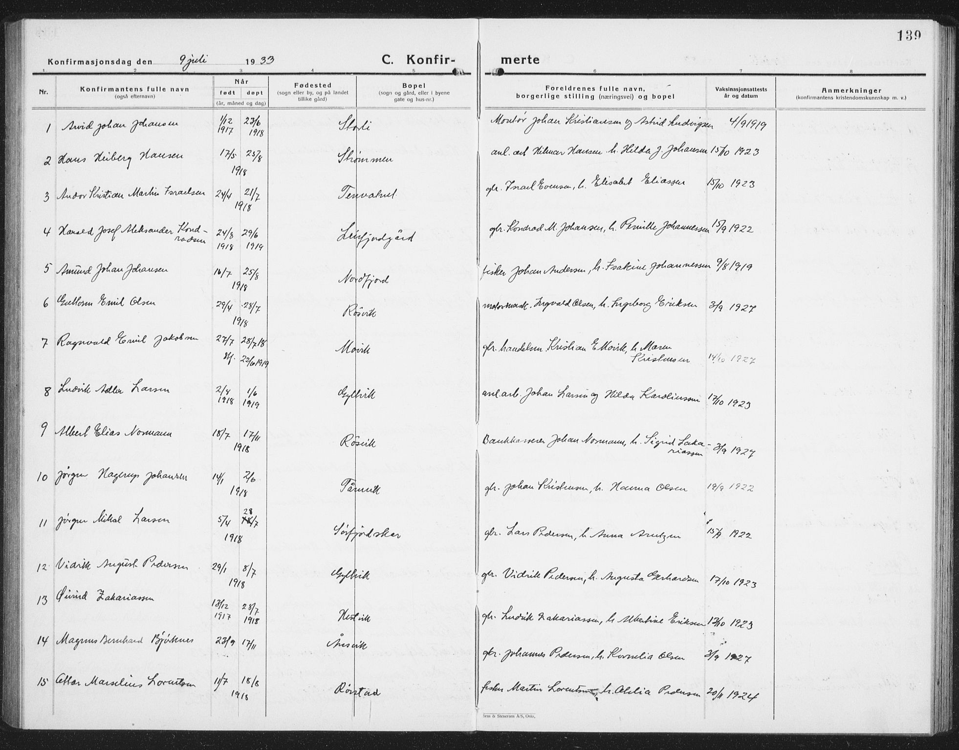 Ministerialprotokoller, klokkerbøker og fødselsregistre - Nordland, AV/SAT-A-1459/854/L0788: Parish register (copy) no. 854C04, 1926-1940, p. 139