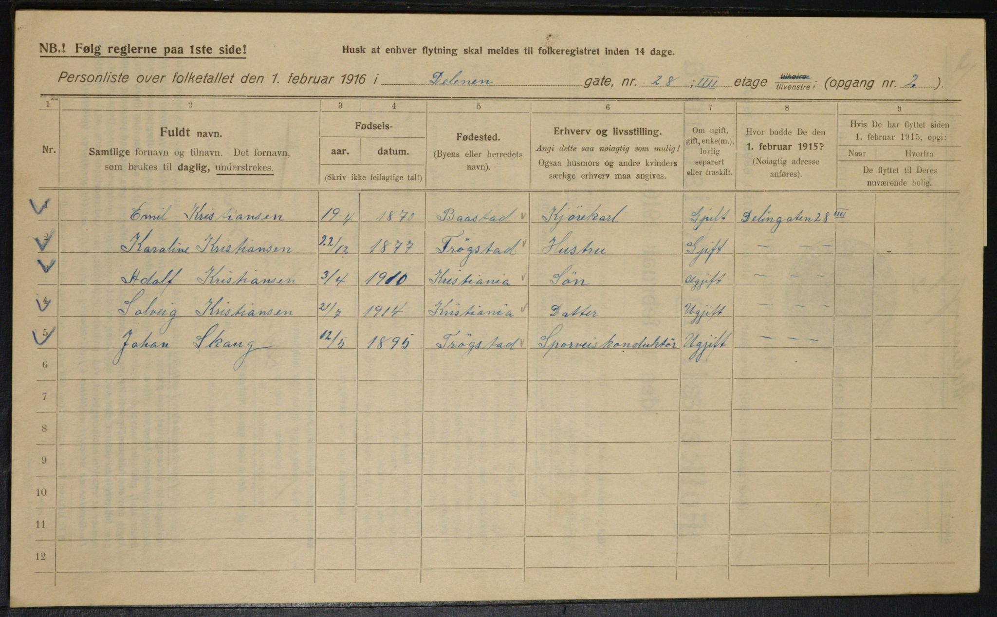 OBA, Municipal Census 1916 for Kristiania, 1916, p. 17709