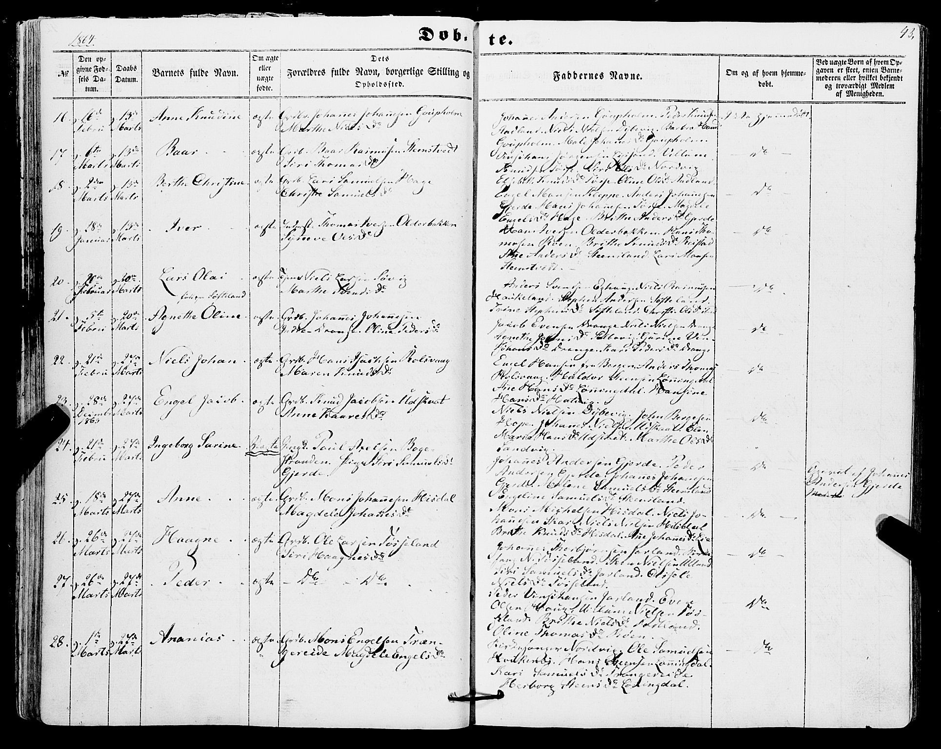 Os sokneprestembete, SAB/A-99929: Parish register (official) no. A 17, 1860-1873, p. 43