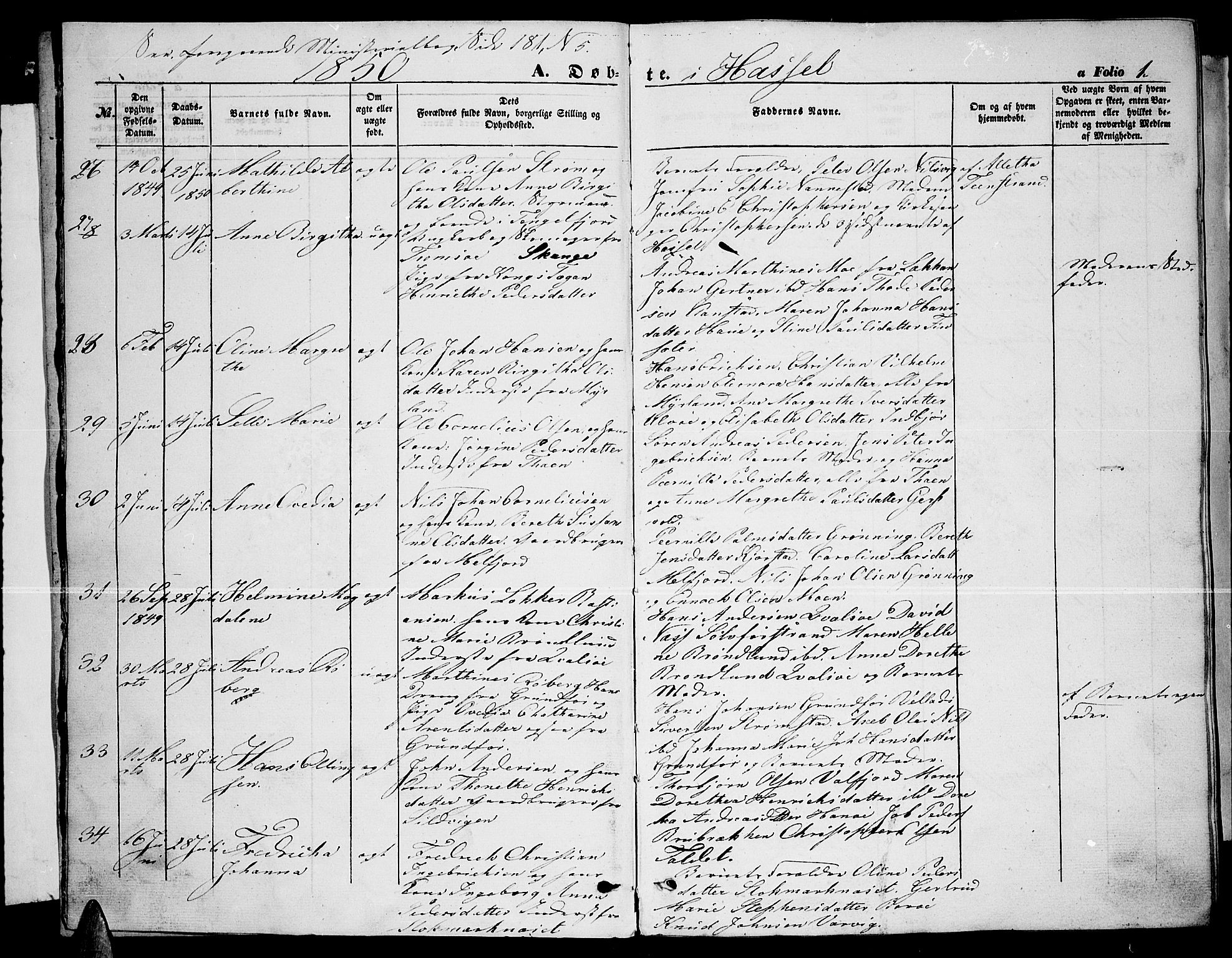 Ministerialprotokoller, klokkerbøker og fødselsregistre - Nordland, SAT/A-1459/888/L1265: Parish register (copy) no. 888C03, 1850-1863, p. 1