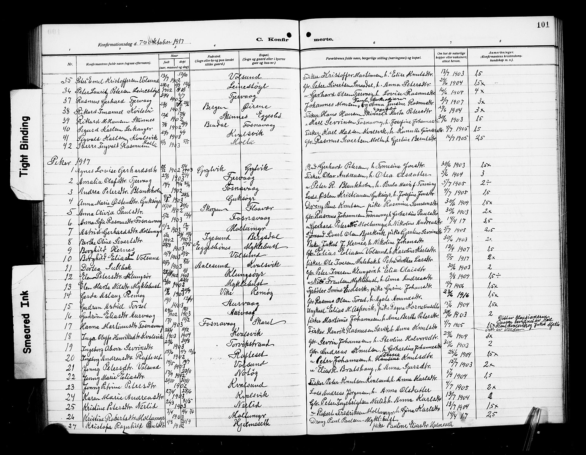 Ministerialprotokoller, klokkerbøker og fødselsregistre - Møre og Romsdal, AV/SAT-A-1454/507/L0083: Parish register (copy) no. 507C06, 1912-1919, p. 101