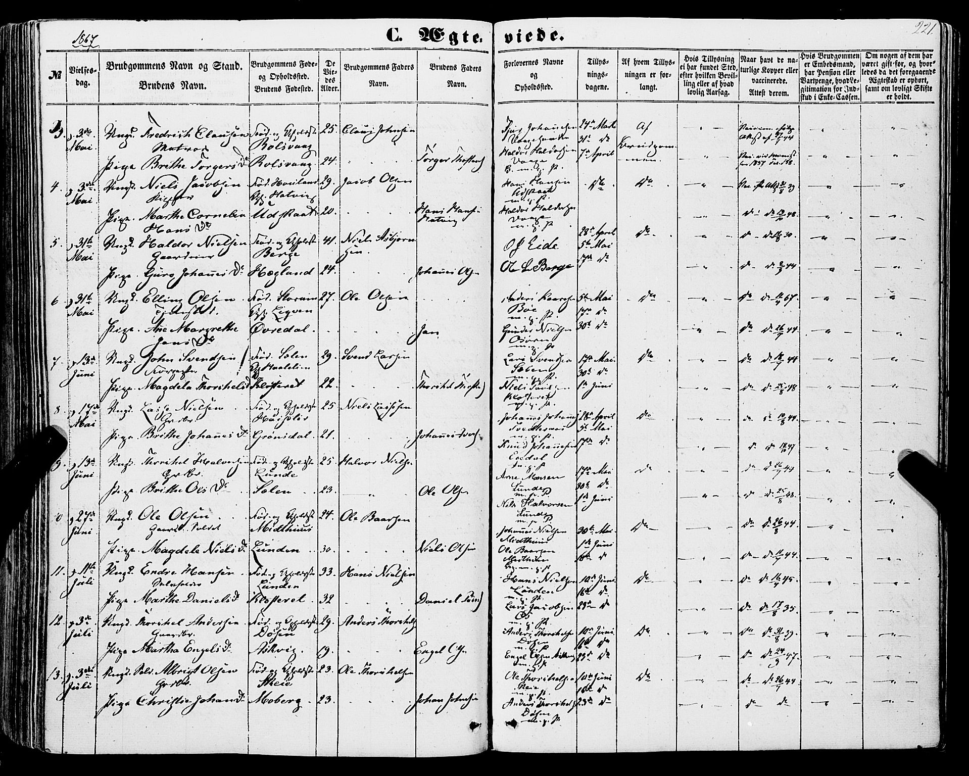 Os sokneprestembete, SAB/A-99929: Parish register (official) no. A 17, 1860-1873, p. 221