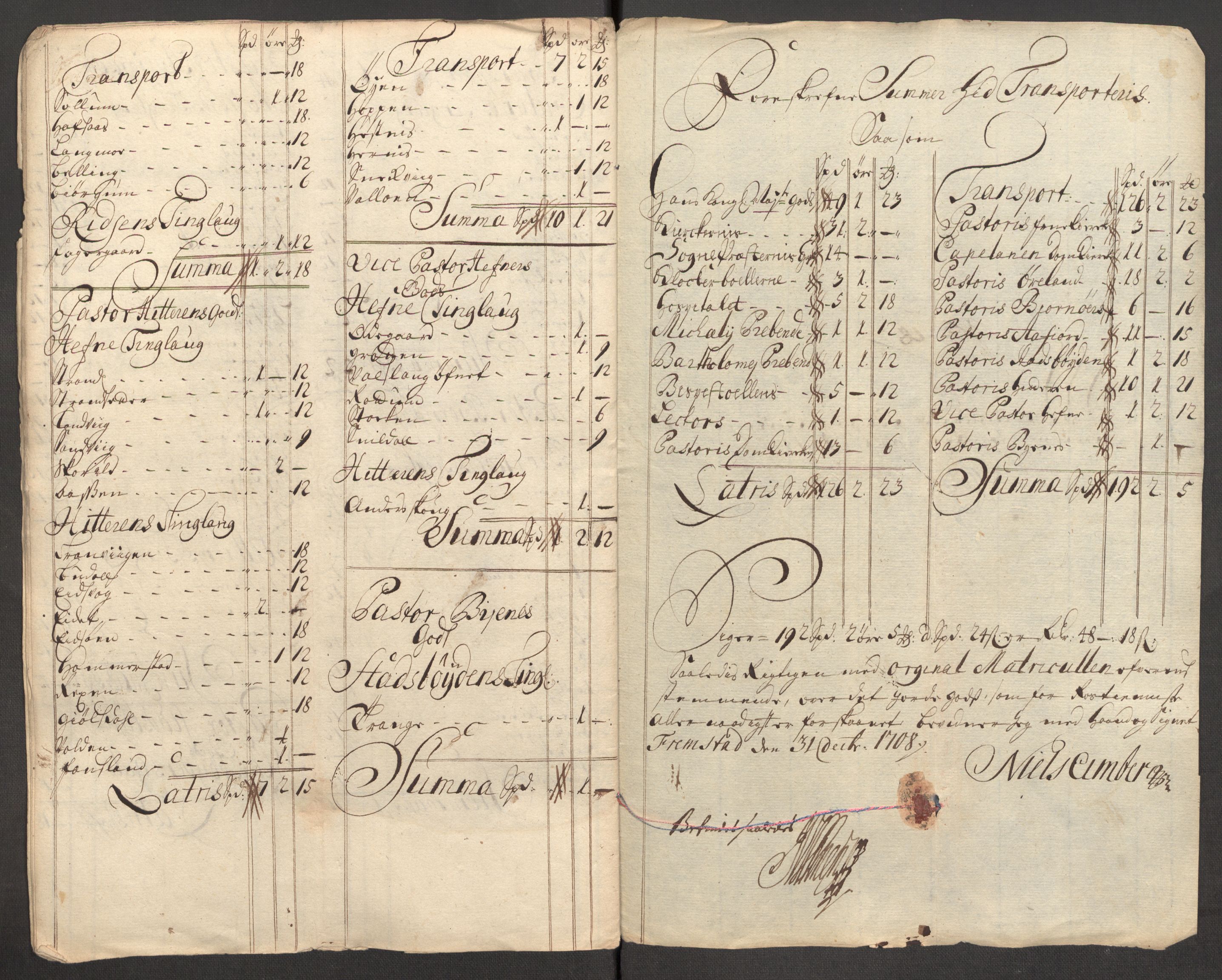 Rentekammeret inntil 1814, Reviderte regnskaper, Fogderegnskap, AV/RA-EA-4092/R57/L3858: Fogderegnskap Fosen, 1708-1709, p. 191