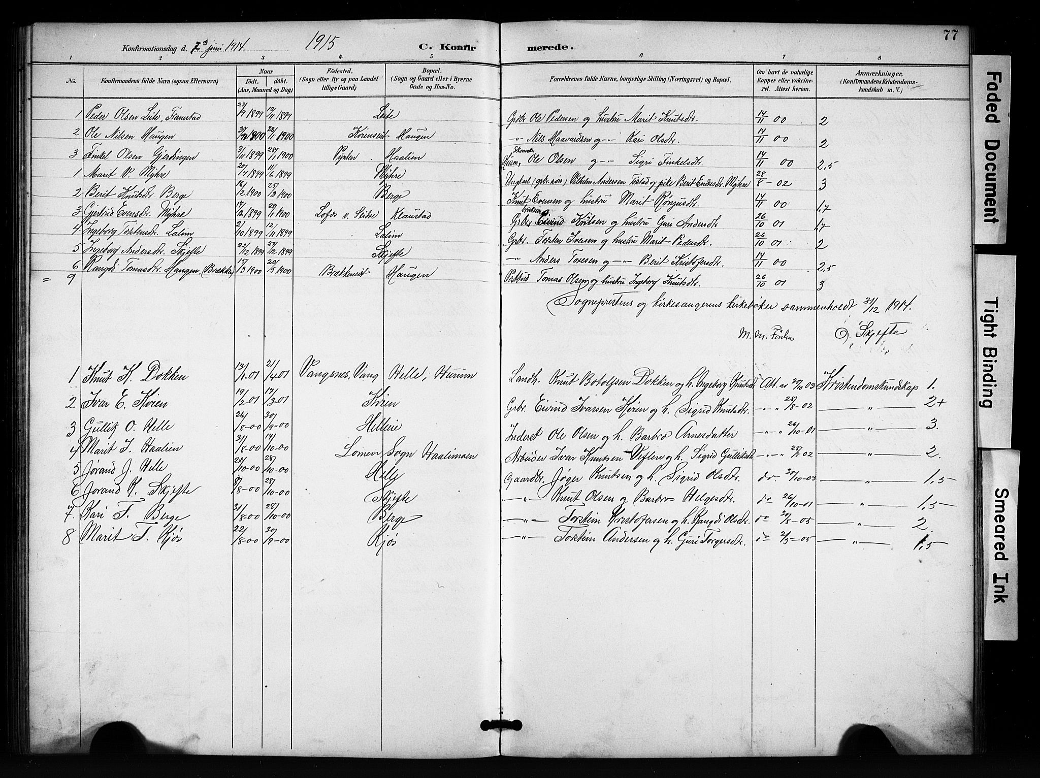 Vang prestekontor, Valdres, SAH/PREST-140/H/Hb/L0007: Parish register (copy) no. 7, 1893-1924, p. 77