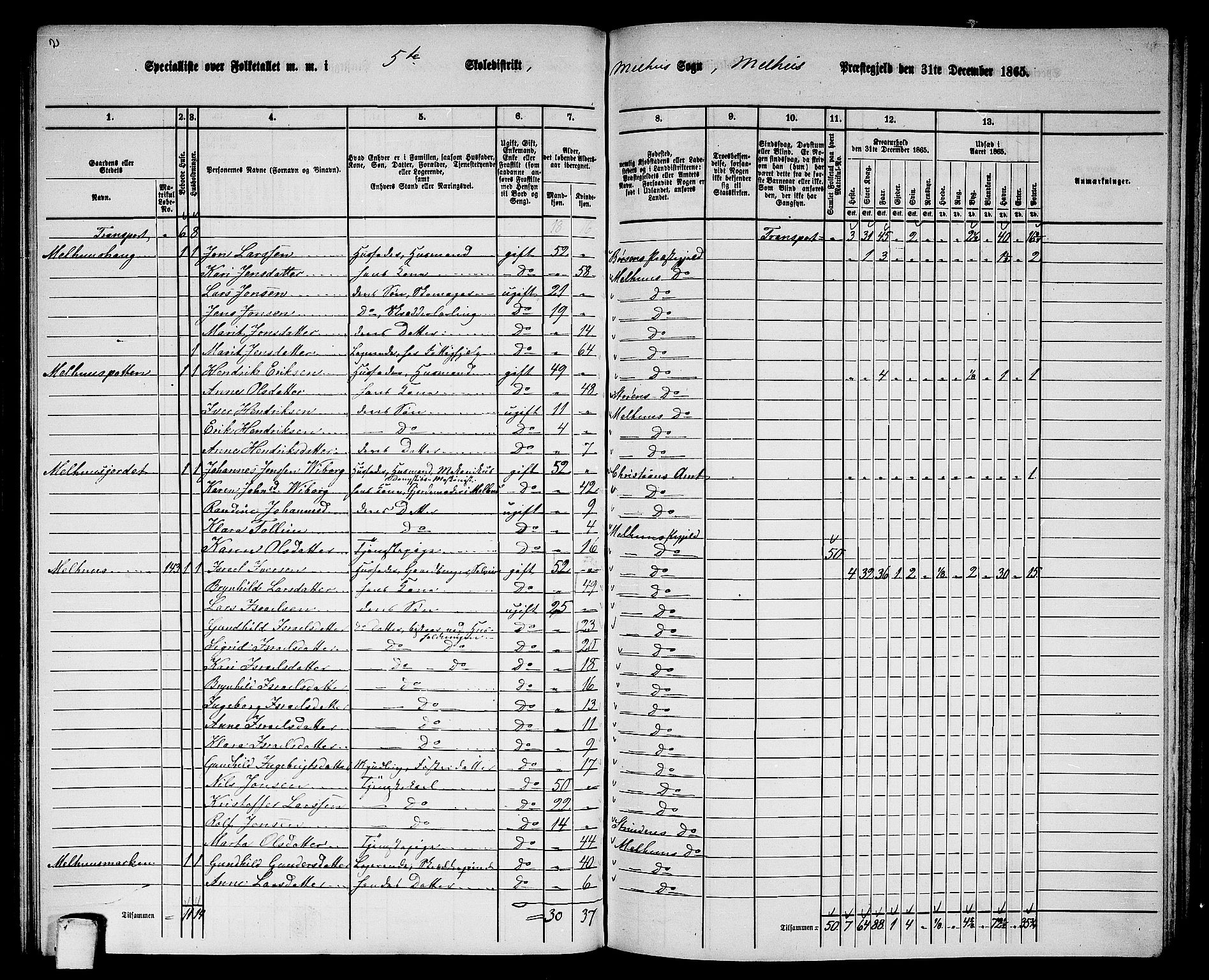 RA, 1865 census for Melhus, 1865, p. 104