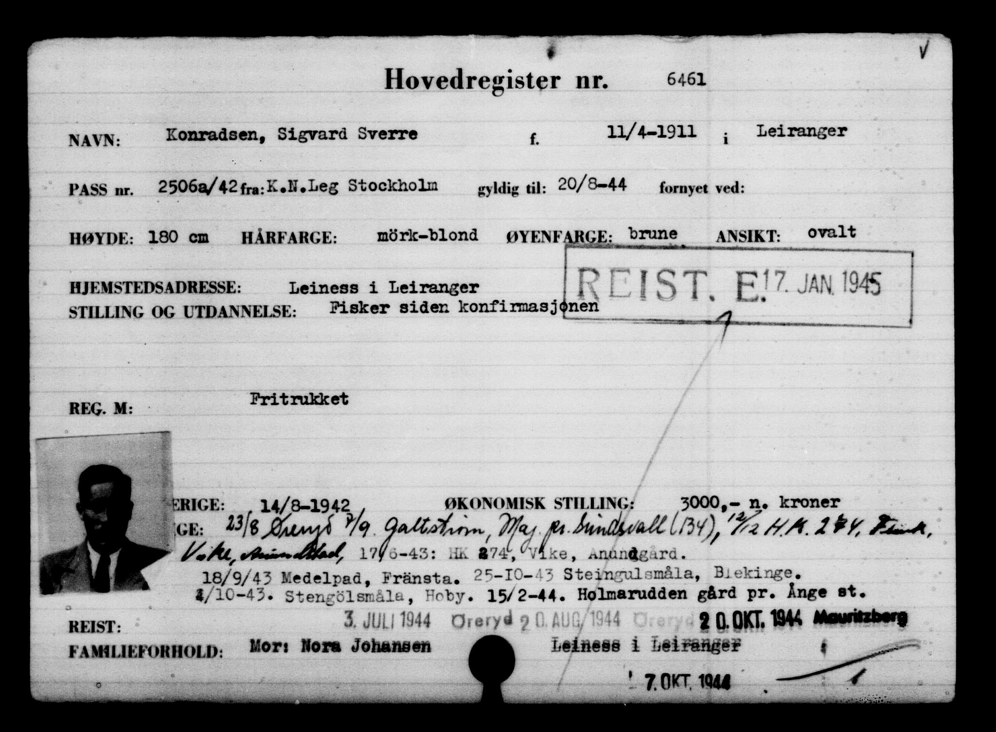 Utenriksstasjonene, Legasjonen i Stockholm, Flyktningkontoret, AV/RA-S-6753/V/Va/L0004: Kjesäterkartoteket, flyktninger med registreringsnr. 3496-6610, 1940-1945, p. 3512