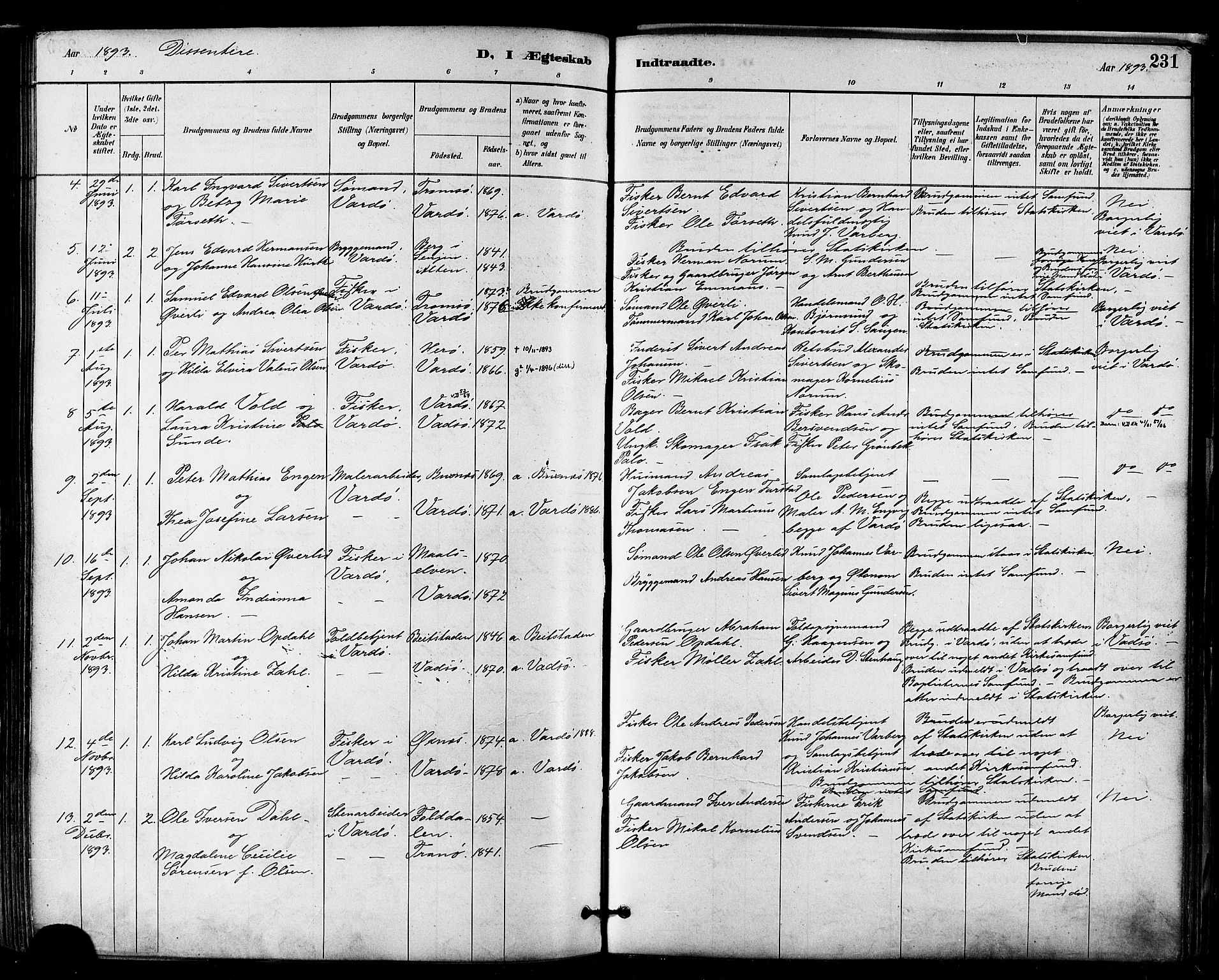 Vardø sokneprestkontor, SATØ/S-1332/H/Ha/L0007kirke: Parish register (official) no. 7, 1886-1897, p. 231