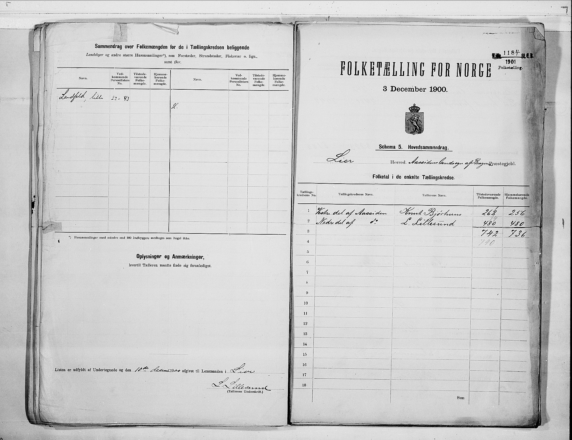 RA, 1900 census for Lier, 1900, p. 8