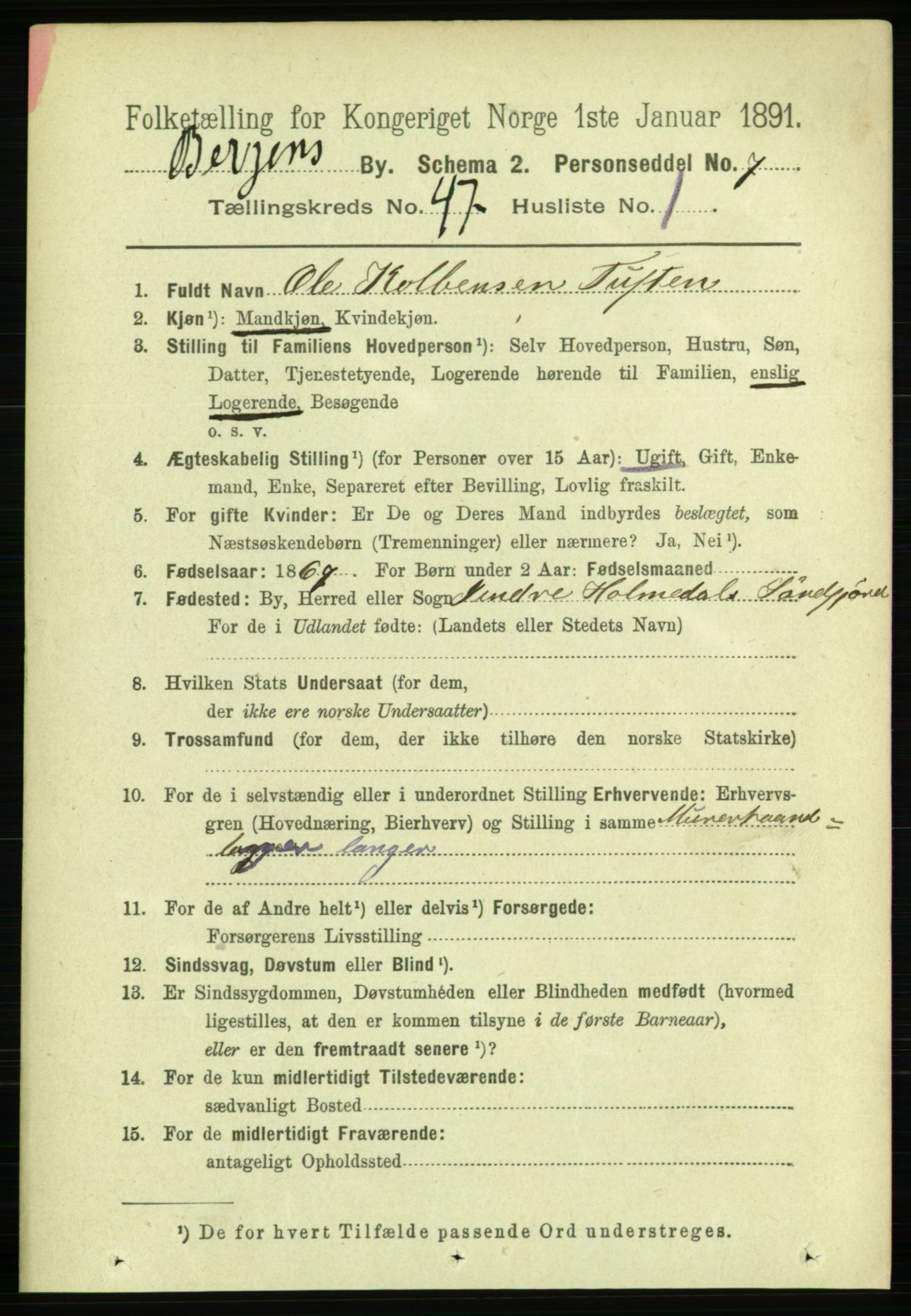 RA, 1891 Census for 1301 Bergen, 1891, p. 55458