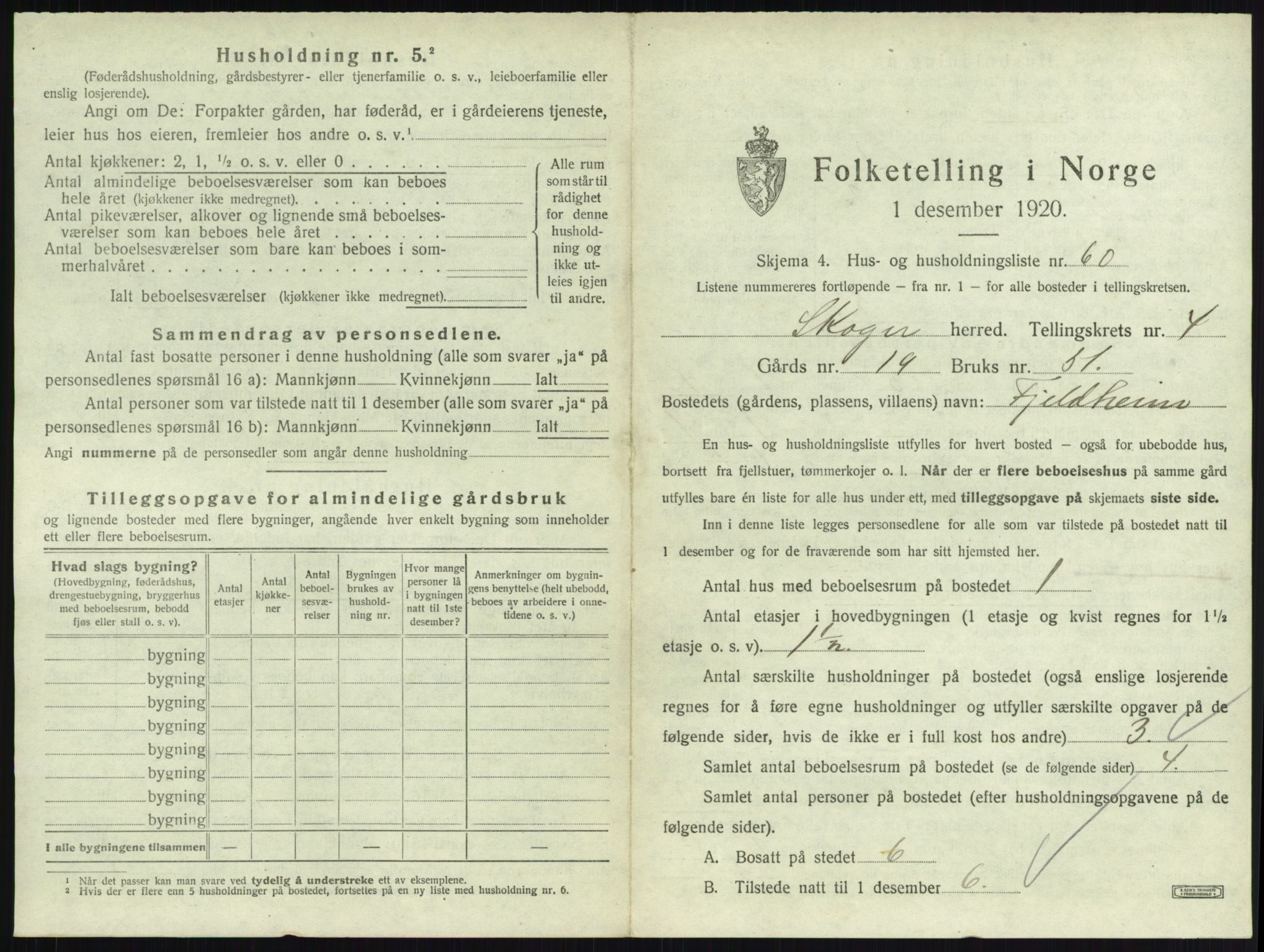 SAKO, 1920 census for Skoger, 1920, p. 1000