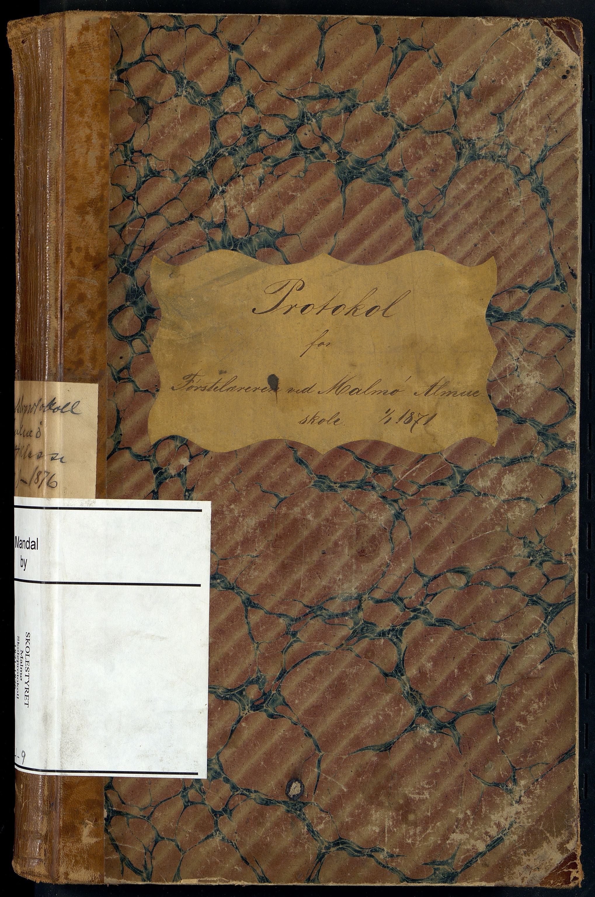 Mandal By - Mandal Allmueskole/Folkeskole/Skole, ARKSOR/1002MG551/H/L0009: Skoleprotokoll, 1871-1876