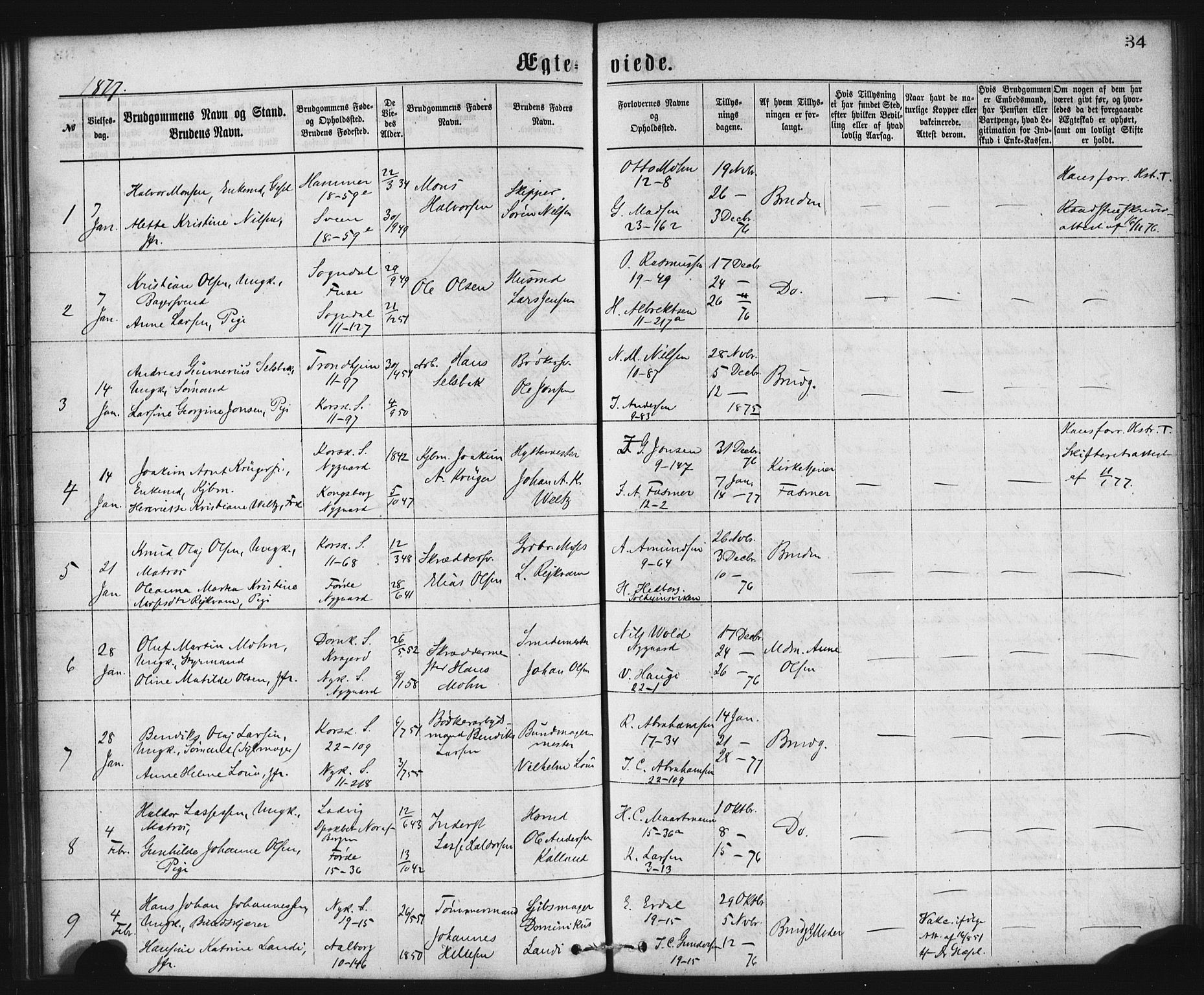 Domkirken sokneprestembete, AV/SAB-A-74801/H/Haa/L0036: Parish register (official) no. D 3, 1875-1880, p. 34