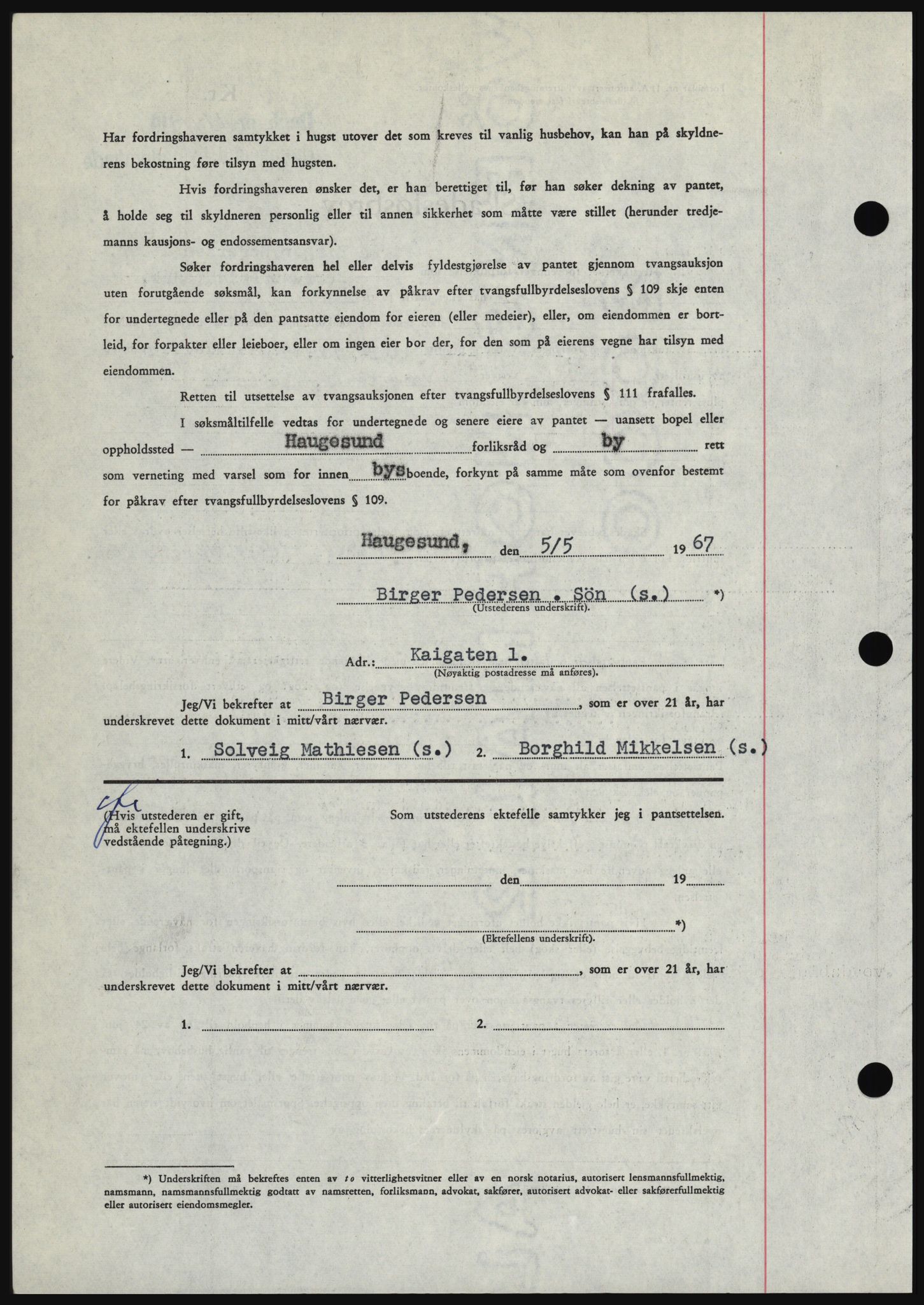 Haugesund tingrett, SAST/A-101415/01/II/IIC/L0056: Mortgage book no. B 56, 1966-1967, Diary no: : 1145/1967