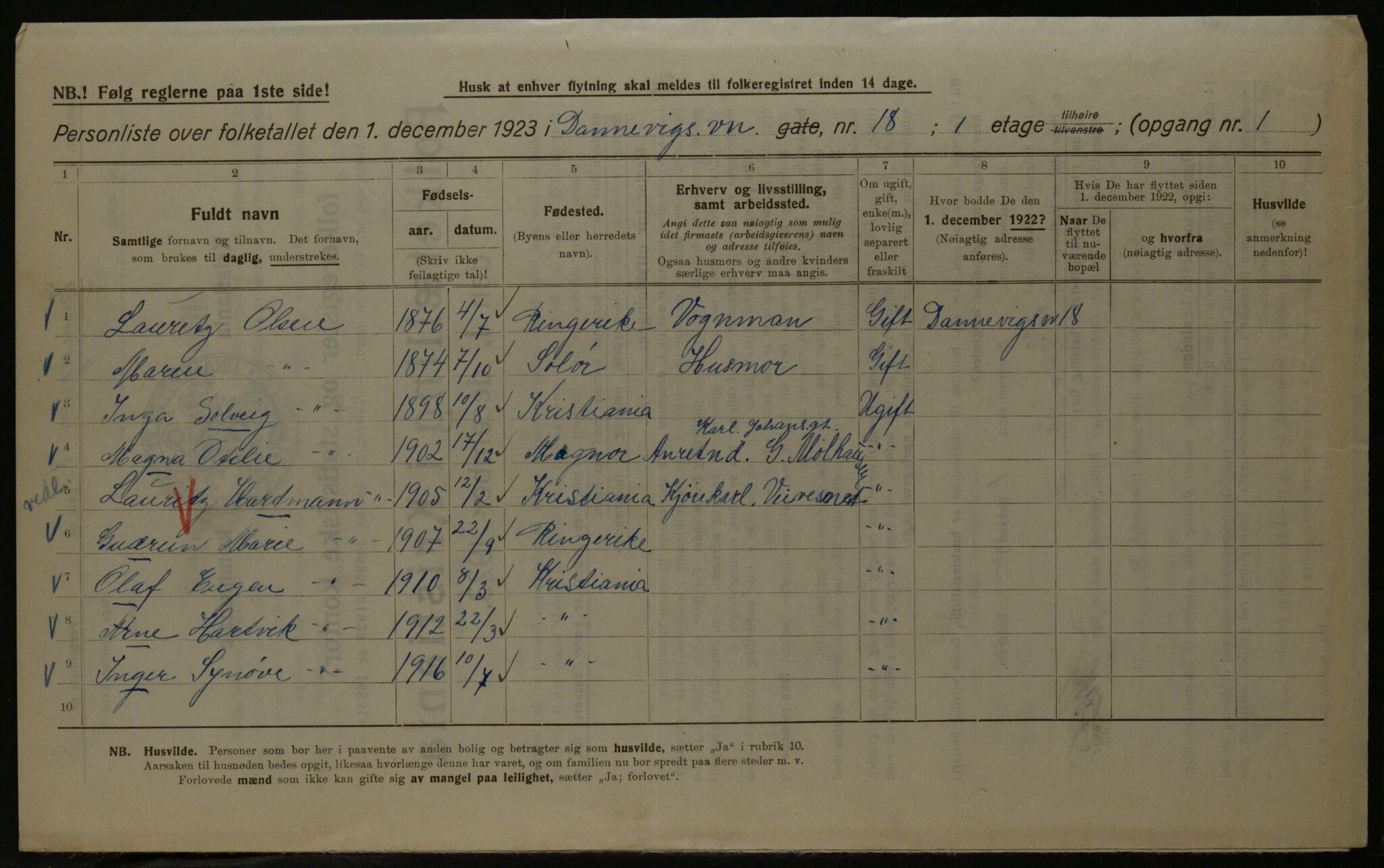 OBA, Municipal Census 1923 for Kristiania, 1923, p. 17132