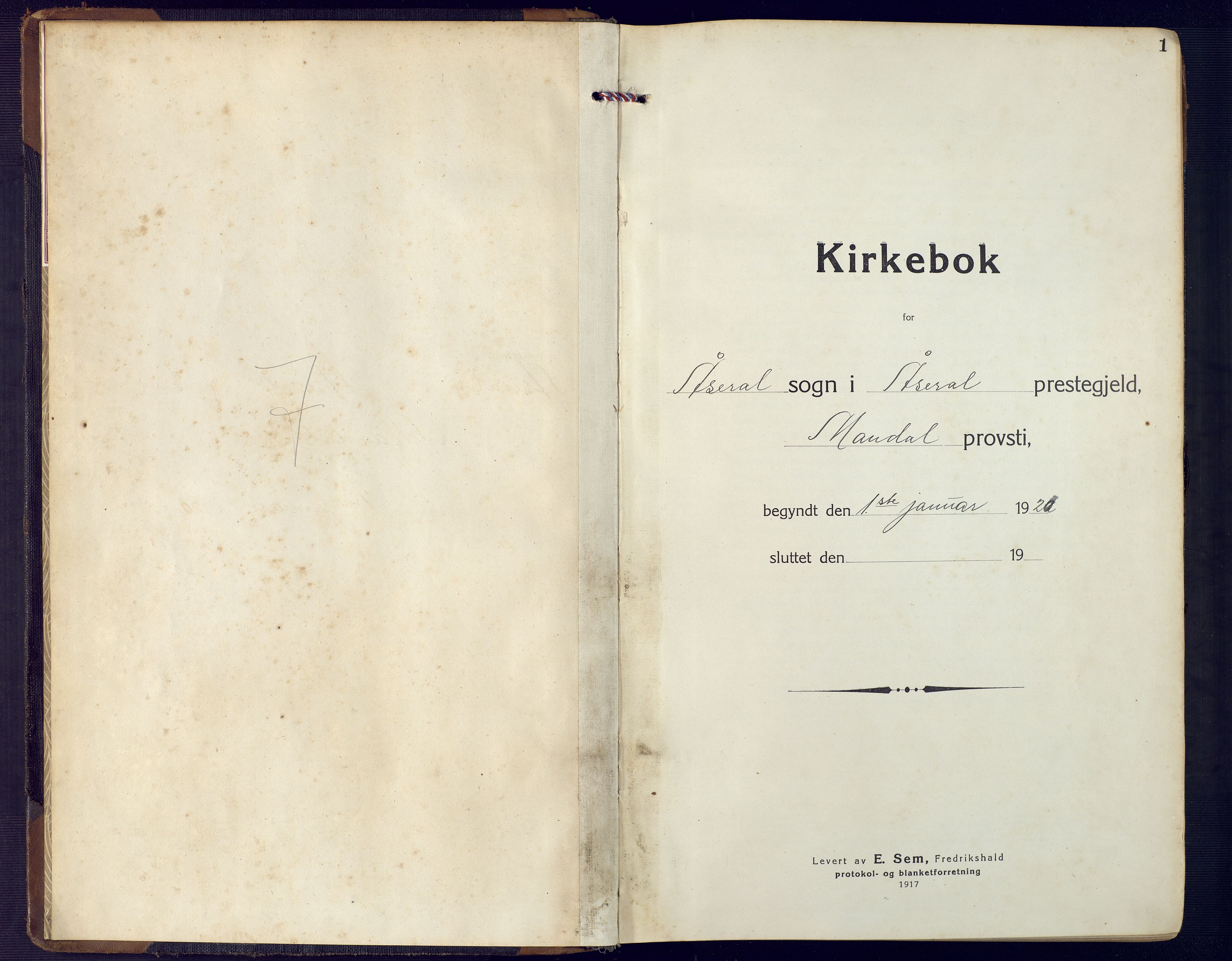 Åseral sokneprestkontor, SAK/1111-0051/F/Fb/L0004: Parish register (copy) no. B 4, 1920-1946, p. 1