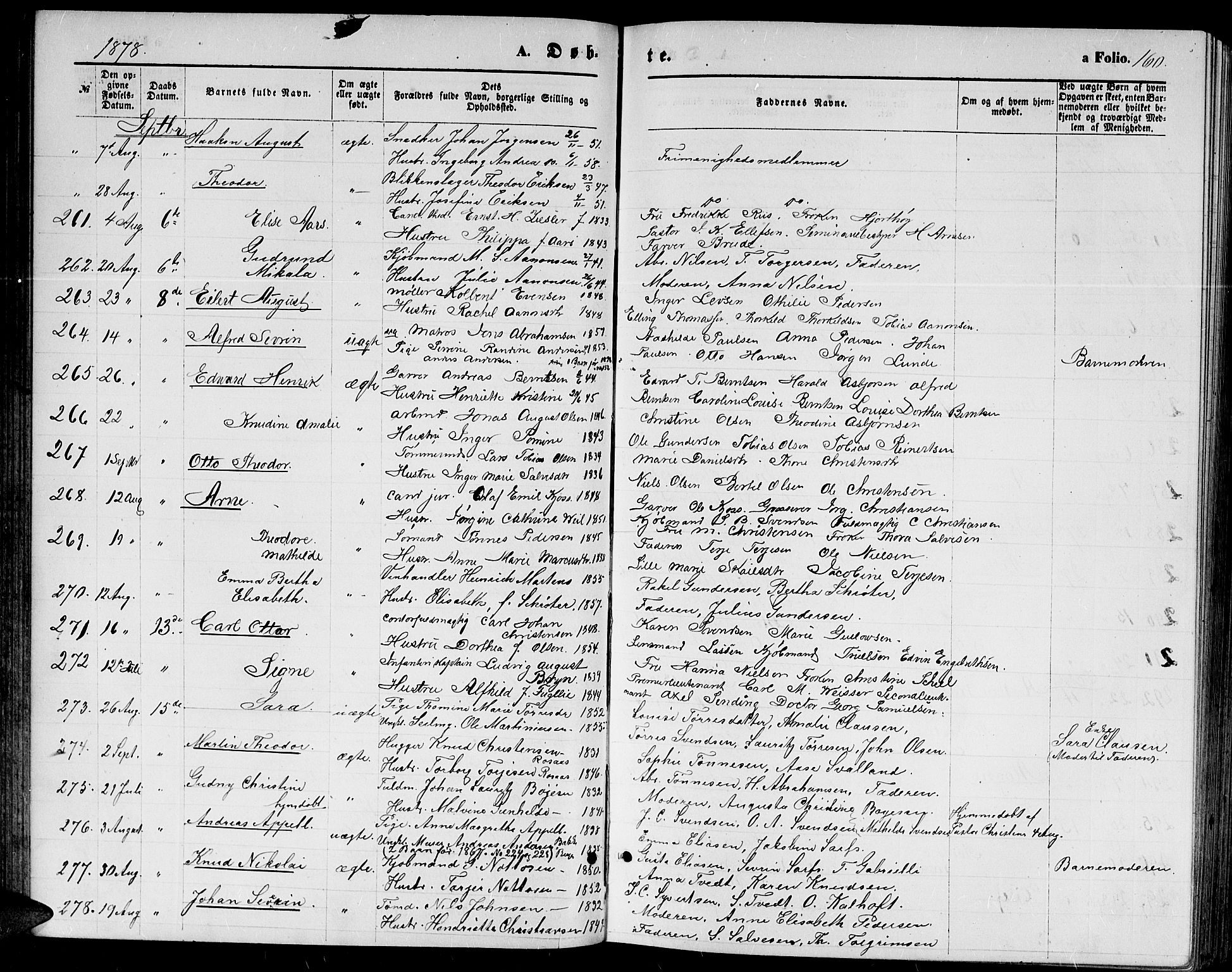 Kristiansand domprosti, SAK/1112-0006/F/Fb/L0013: Parish register (copy) no. B 13, 1871-1880, p. 160
